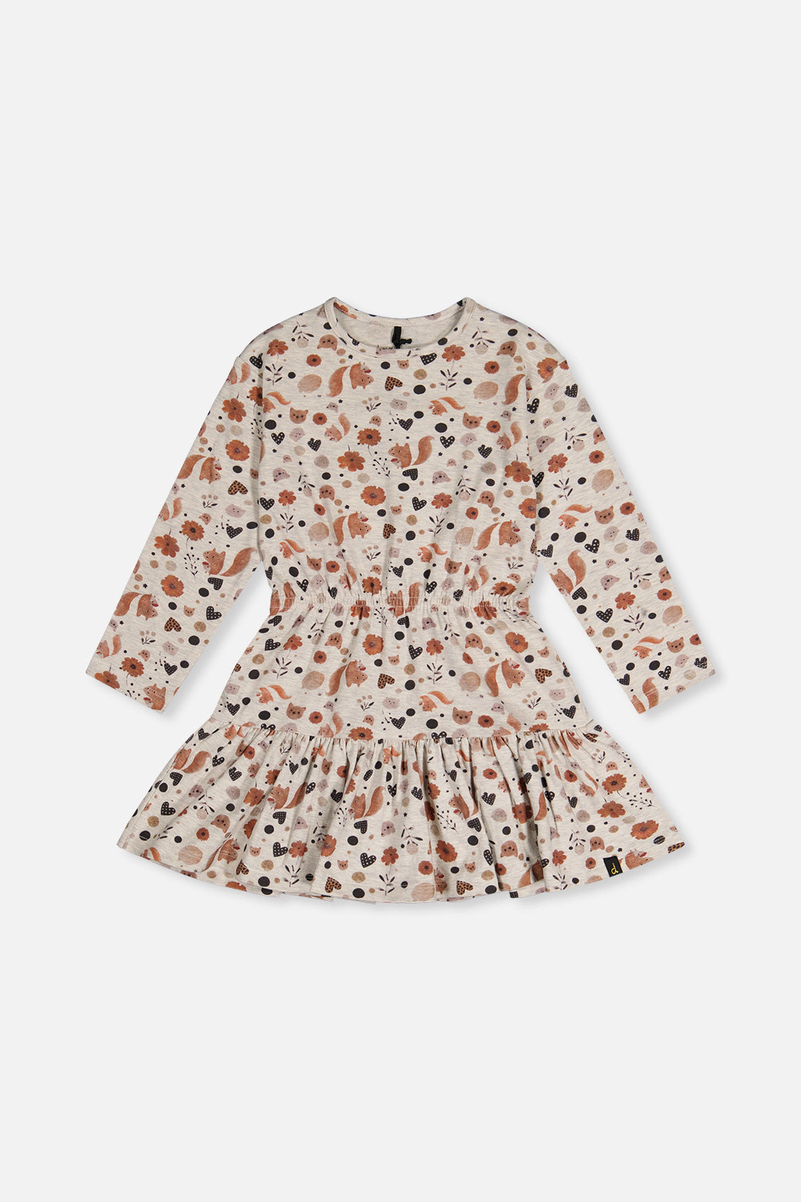 Deux par Girls Squirrel & Floral Print Ruffled Organic Cotton Dress