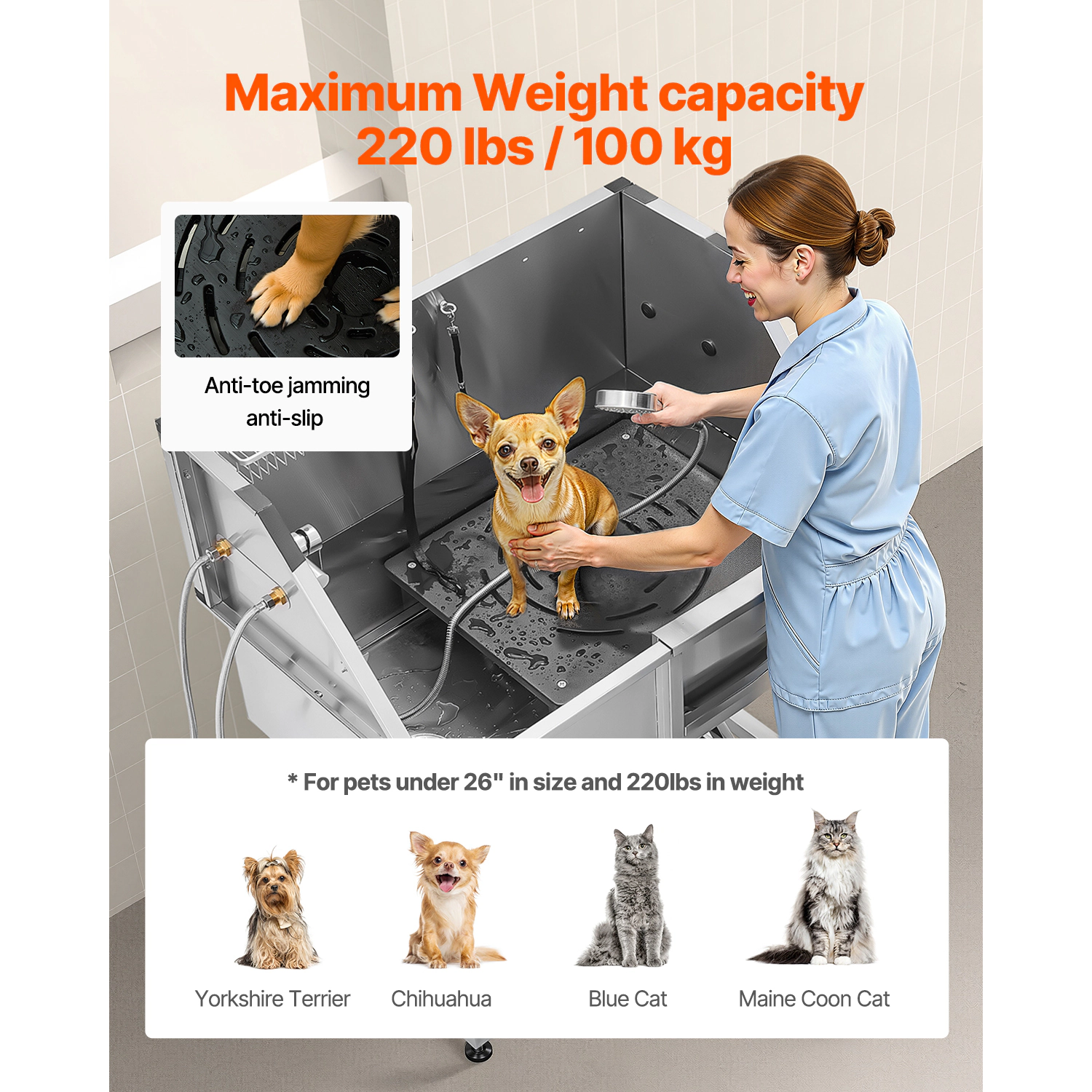 HONGGE 38 Inch Stainless Steel Dog Washing Station, Pet Grooming Tub with Hot & Cold Faucet, Showerhead, Home Wash Sink