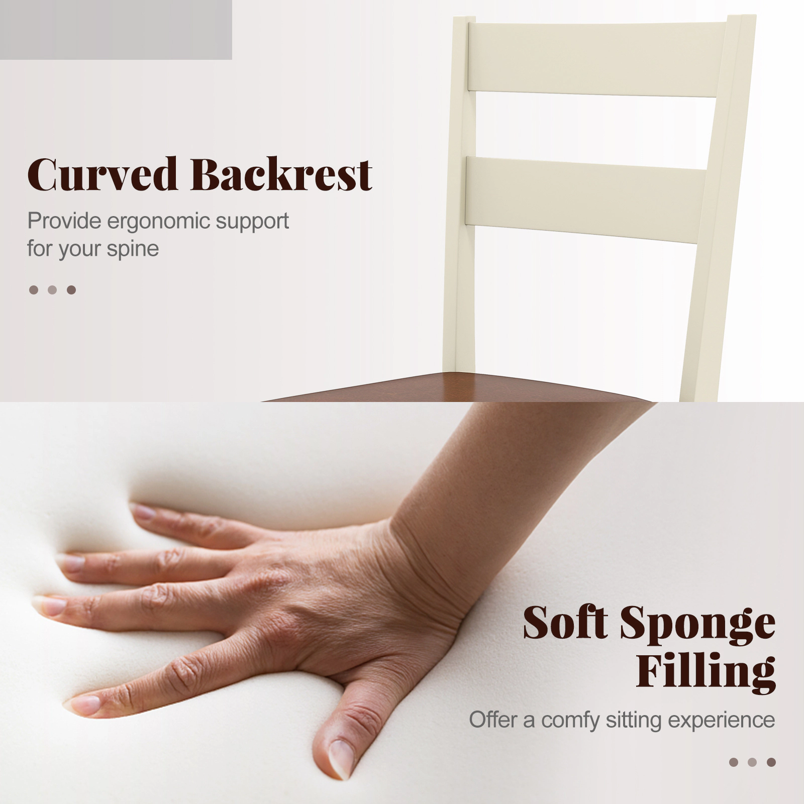 SUGIFT Wooden Dining Chair Set of 2 PU Leather Upholstered Armless Kitchen Chairs 275-Lb Capacity White+Brown