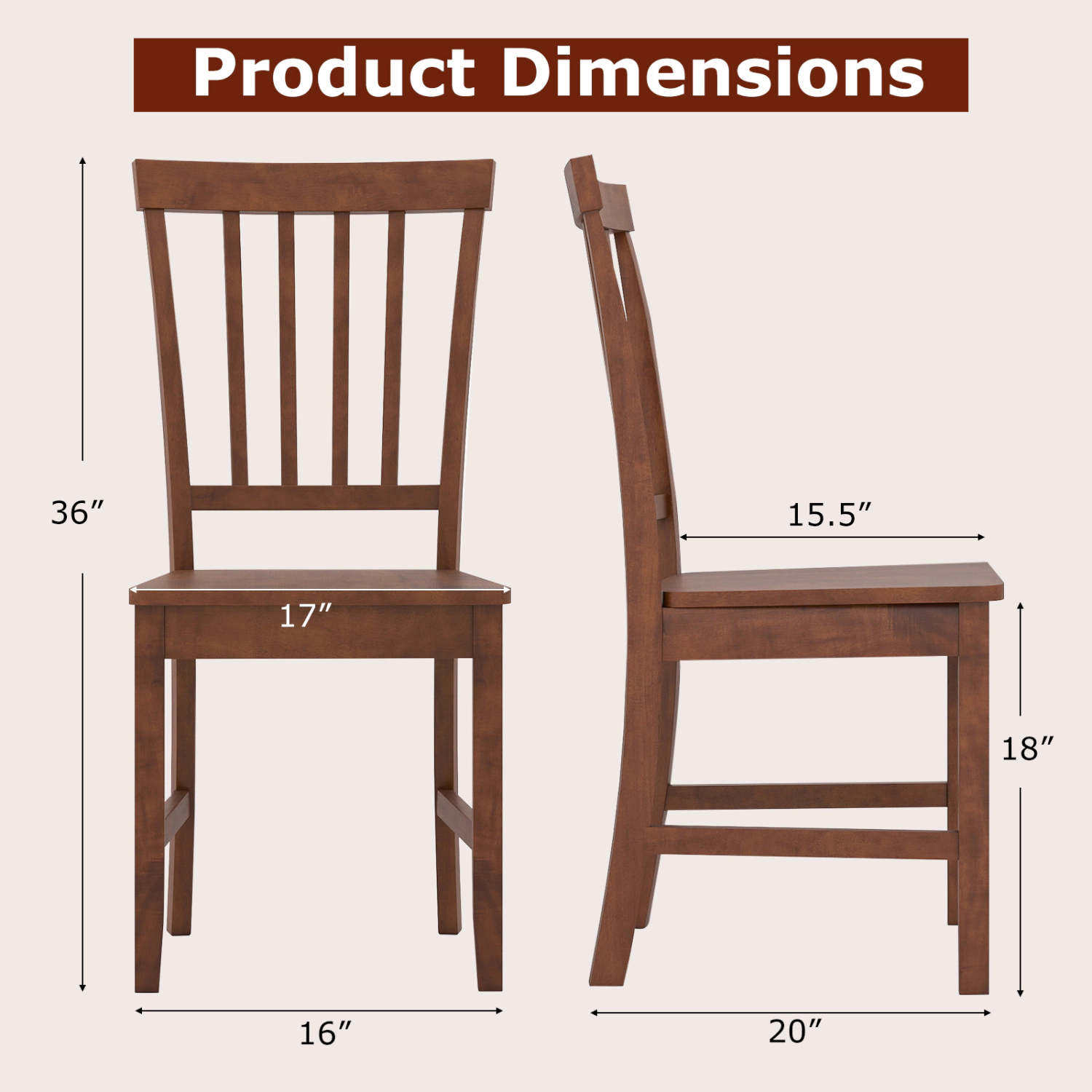 LJG Set of 2 Dining Chairs with Solid Wooden Legs
