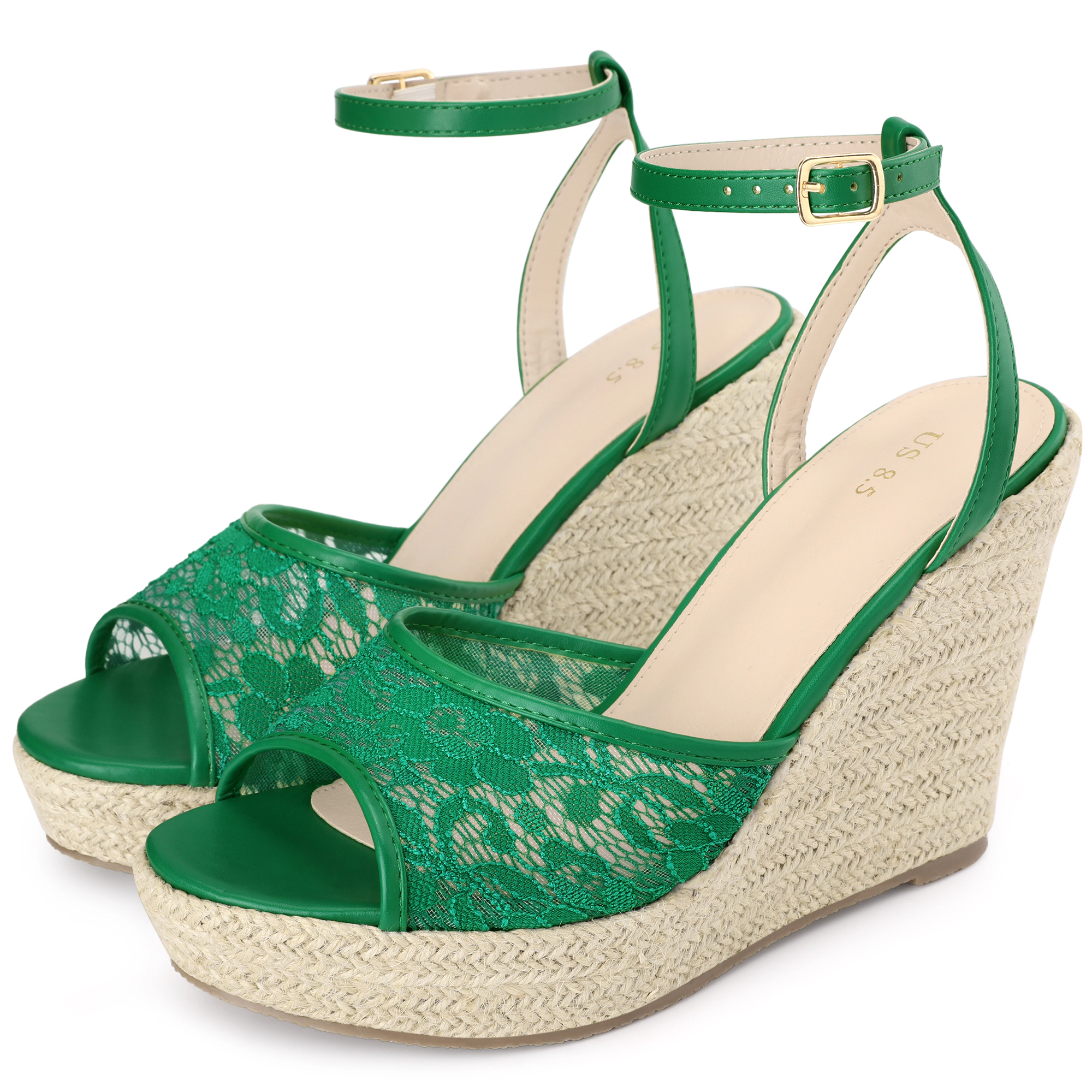 BLISSFUL STEP Women's Lace Wedges Platform Heel Espadrille Wedge Heels Sandals