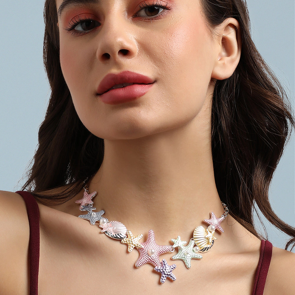 SOHI Women's Metallic Starfish Necklace