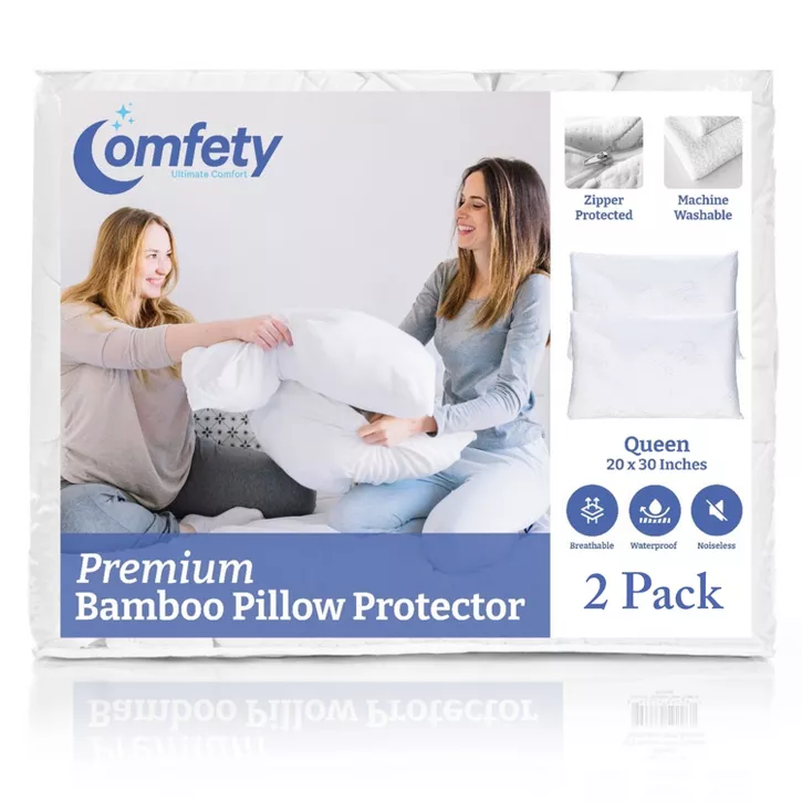 Comfety Waterproof Pillow Protectors, 2 Piece, Zippered Hypoallergenic and Breathable Pillow Covers