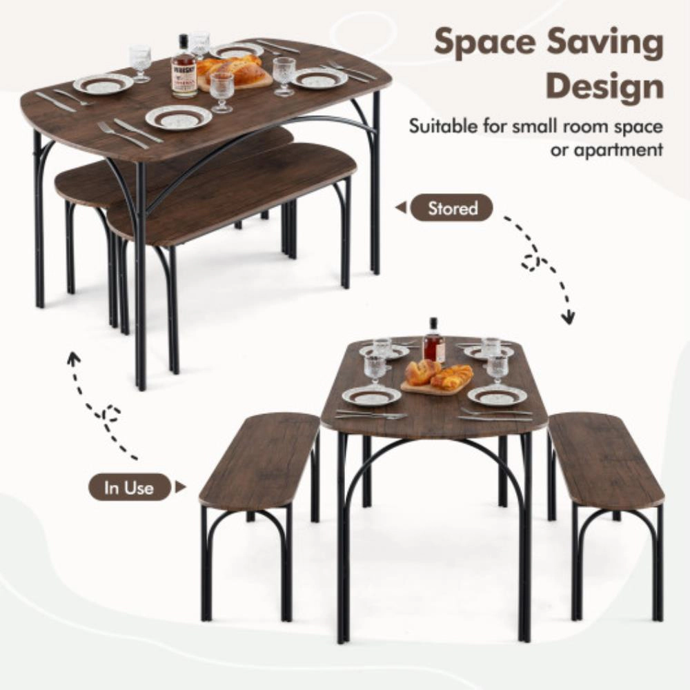 Hivvago 3-Piece Dining Table Set For 4 With Metal Frame-Brown
