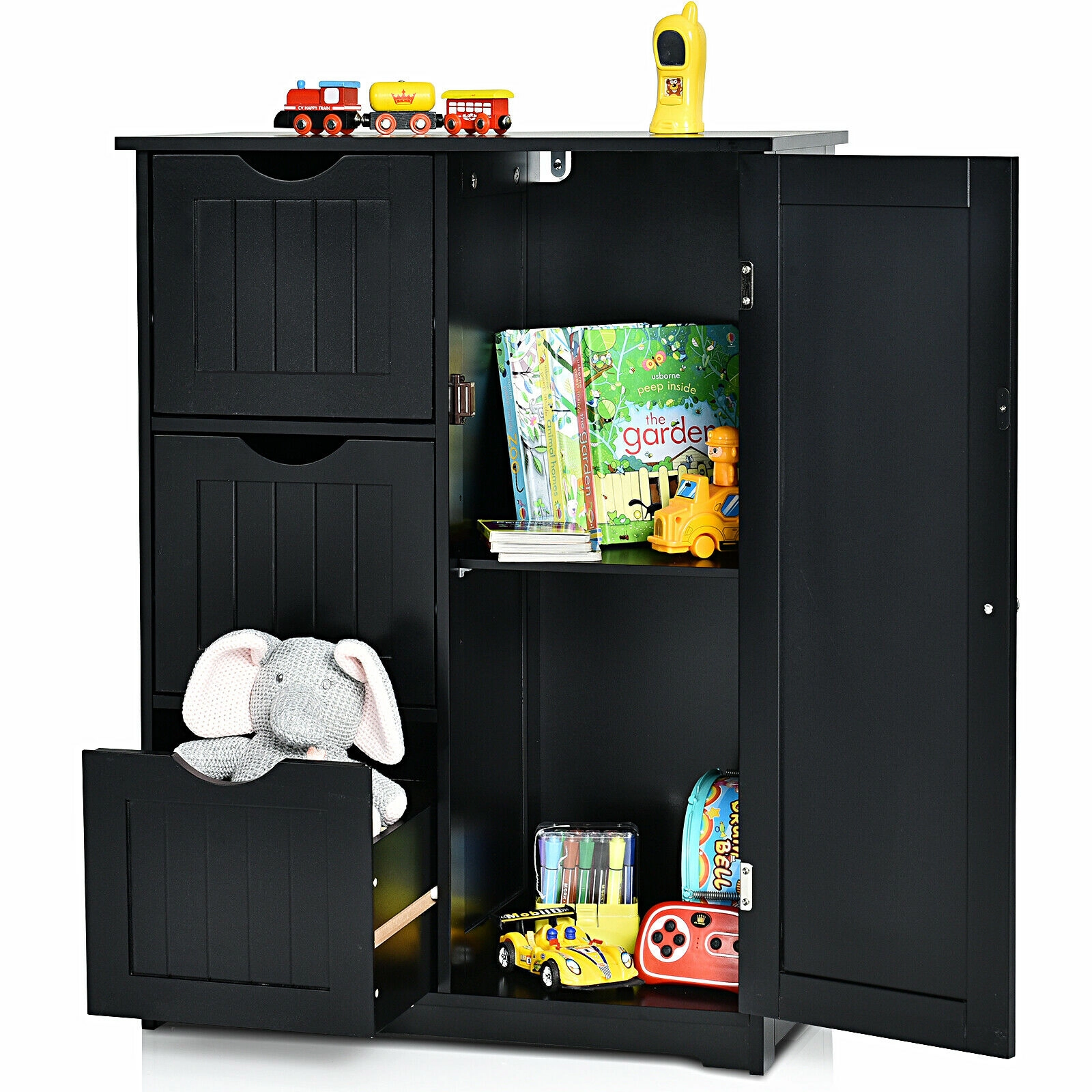 Glintex Bathroom Side Cabinet with 3 Cutout Drawers and Adjustable Cupboard Shelf
