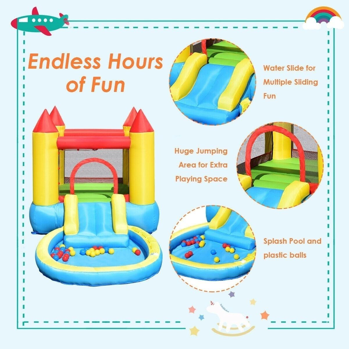 SUGIFT Kids Inflatable Bounce House Castle with Ball Pool Slide and Carrying Bag