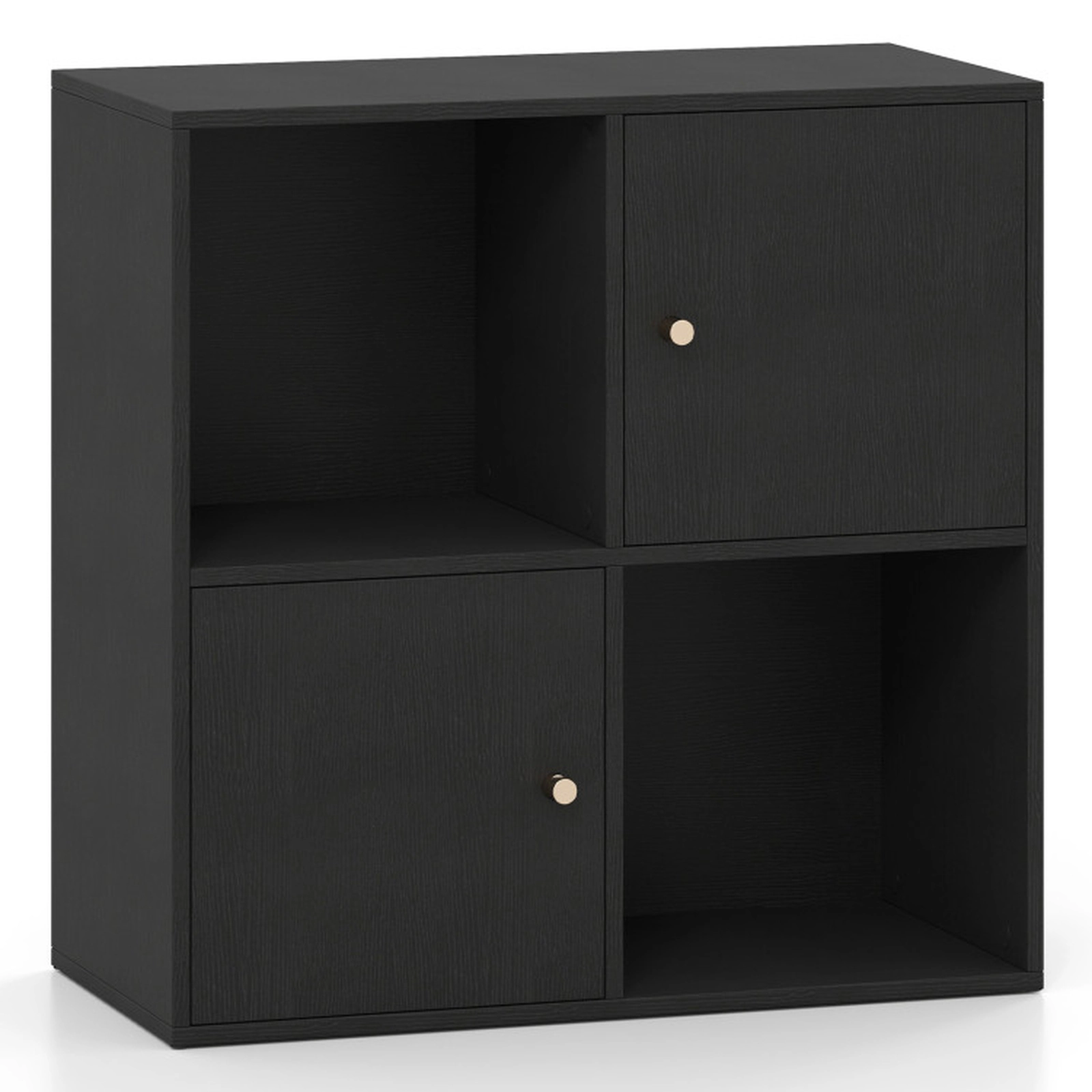 SUGIFT 4-Cube 3-Tier Bookcase with Dual Anti-Tipping Kits 110-lb Top Capacity with 2 Cabinets Black