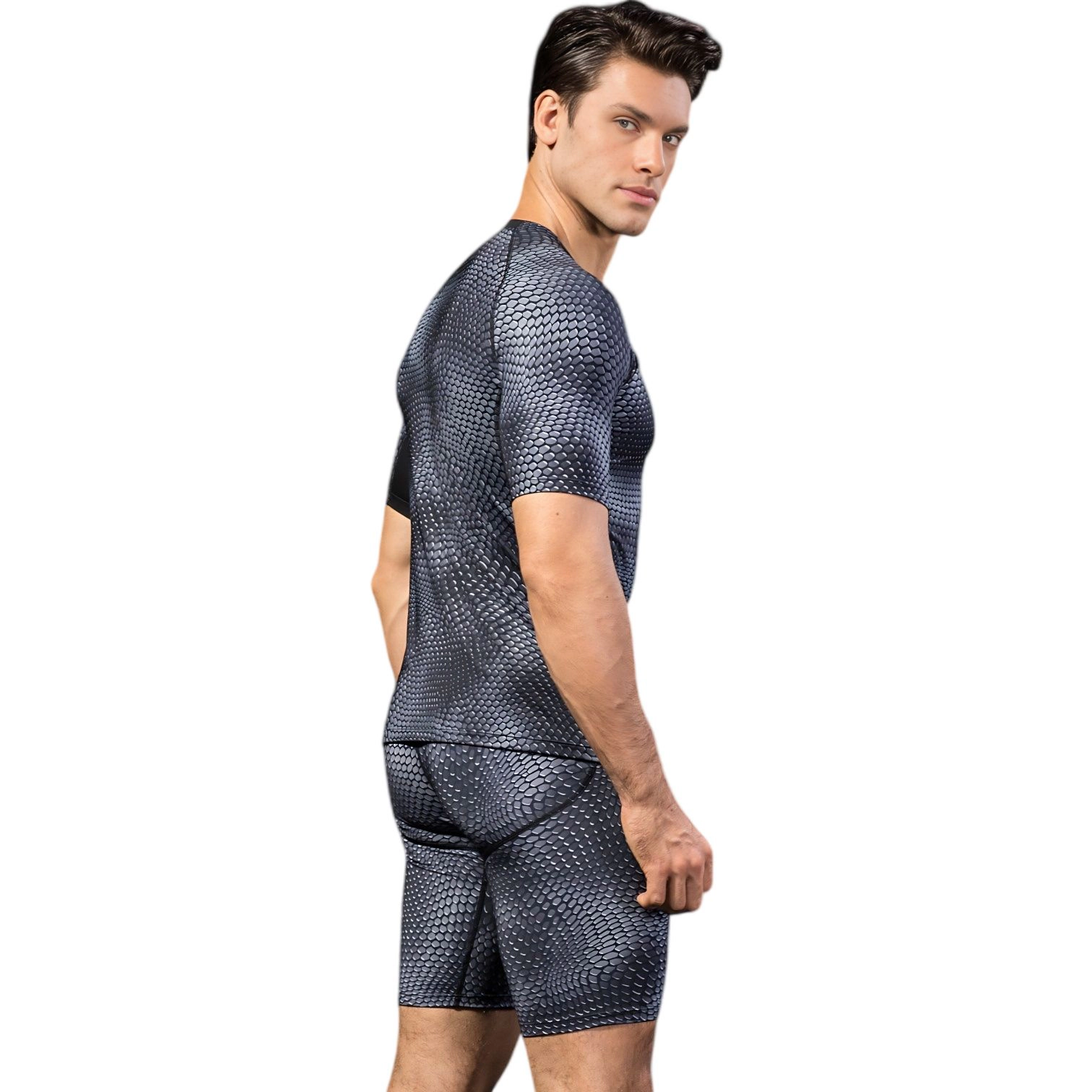 Anna-Kaci Men's Honeycomb Textured Compression Shirt with Short Sleeves and Stretch Fit