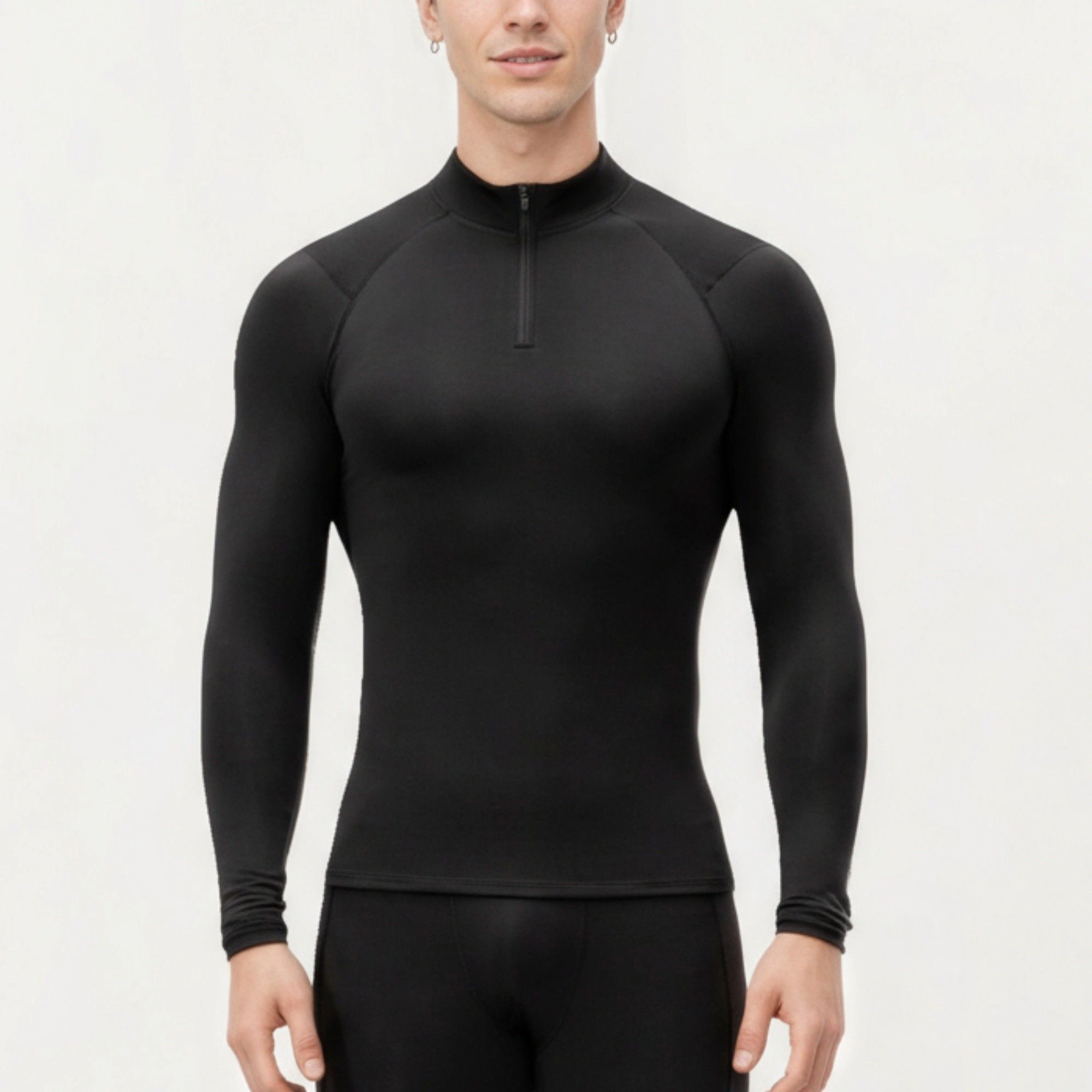 Anna-Kaci Men's Long Sleeve Quarter-Zip Compression Athletic Top with Stretch Fabric and Mock Neck