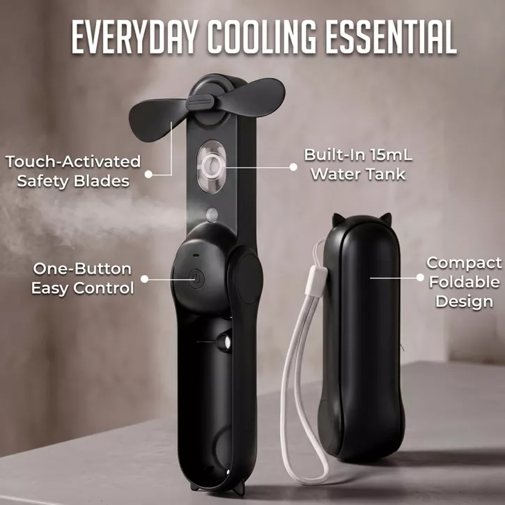 Luminuxe Foldable Misting Fan, Portable USB Rechargeable Handheld Water Spray Mist Pocket-Sized Cooling Fan