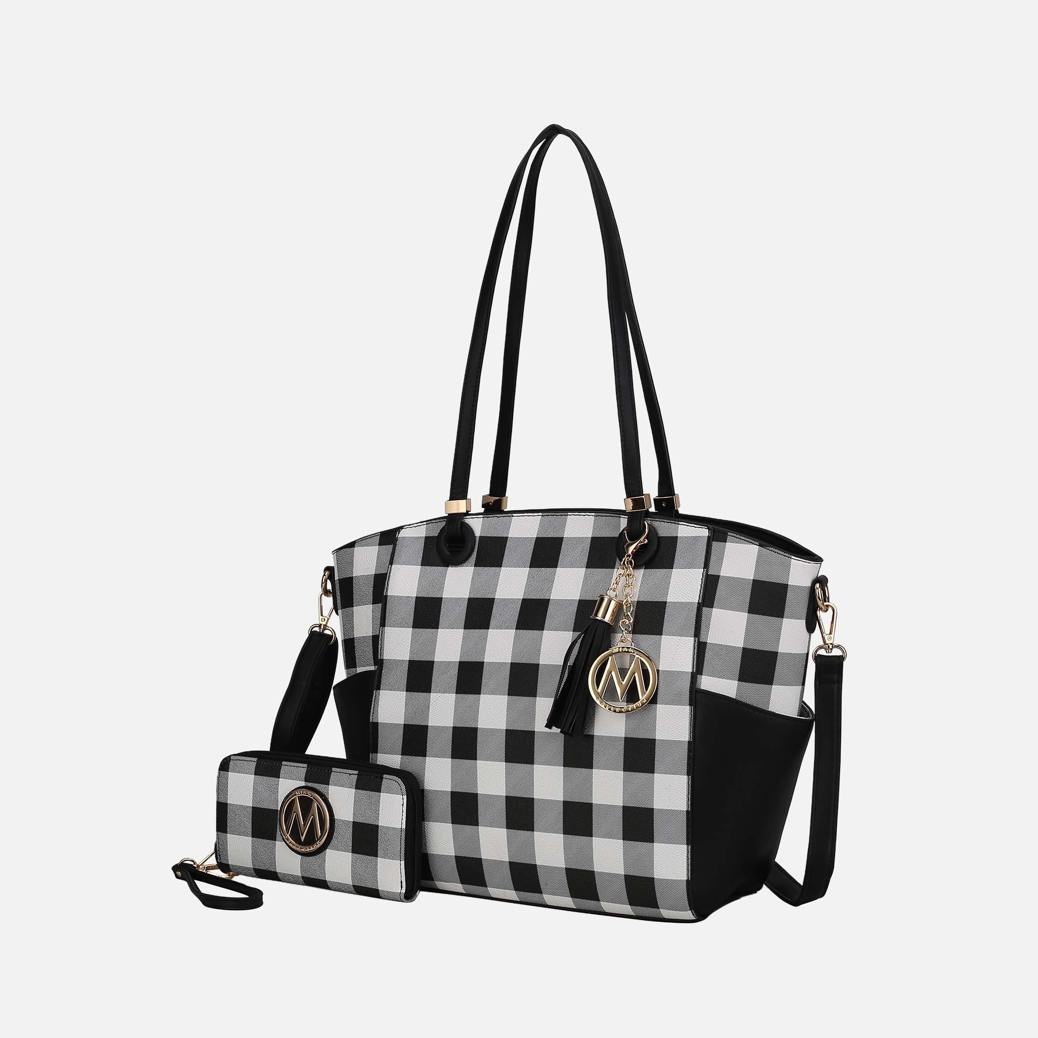 Mia K Collection Karlie Plaid Vegan Leather Tote with Matching Wallet
