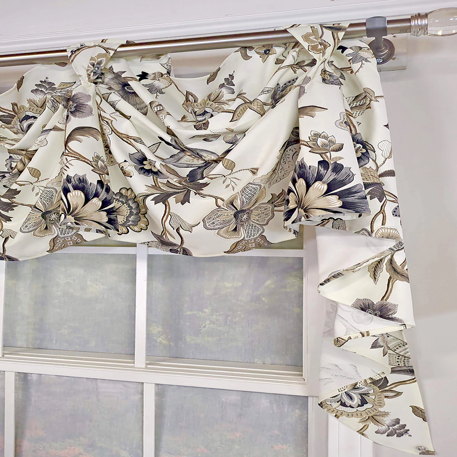 RLF Home Zanzibar 3-S Victory 100% Cotton Tab Top Swag Window Curtain 54" x 25" Gray