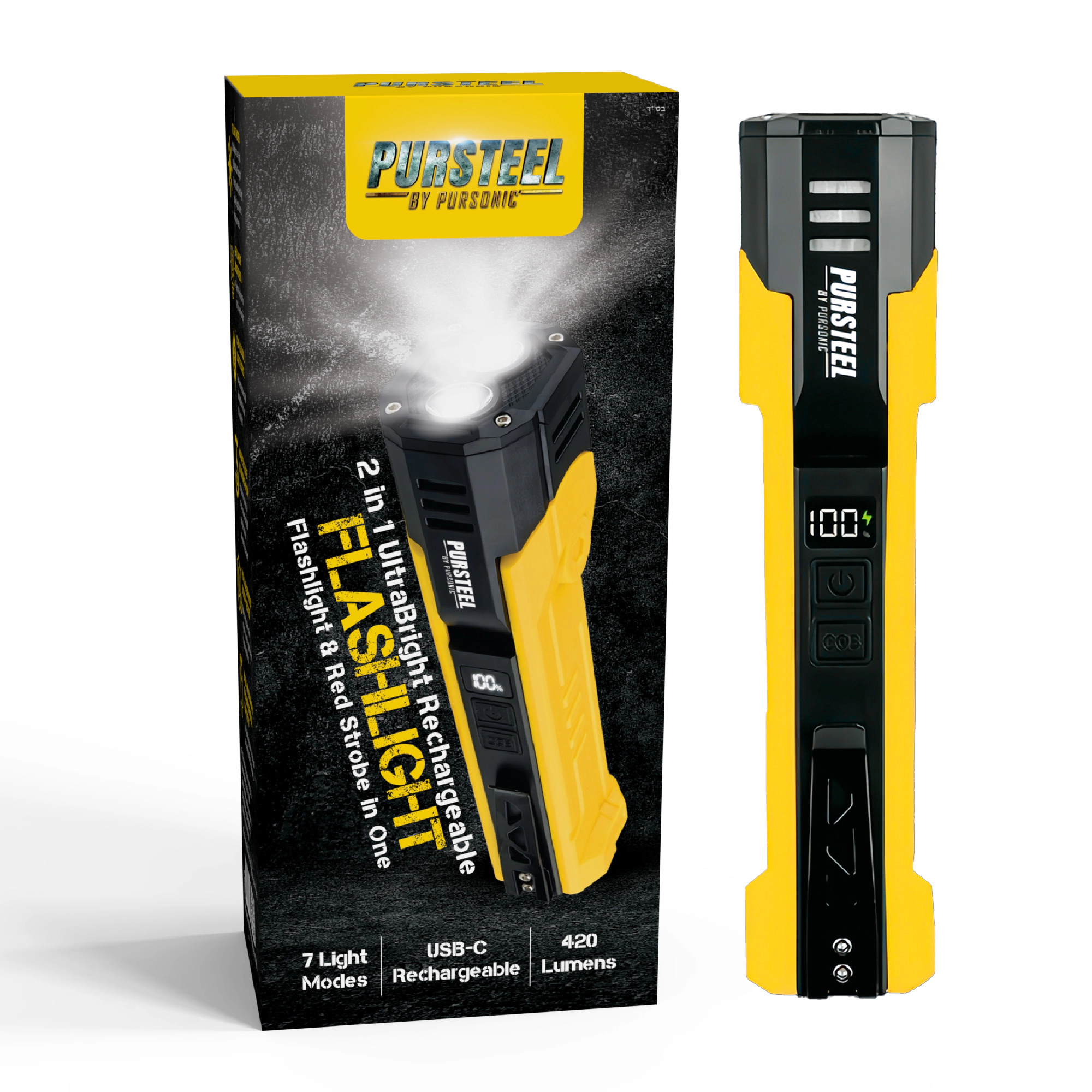 Pursonic Emergency Prep Bundle: Pursonic 2-in-1 Ultra Bright Flashlight & LED Fast Charging Power Bank