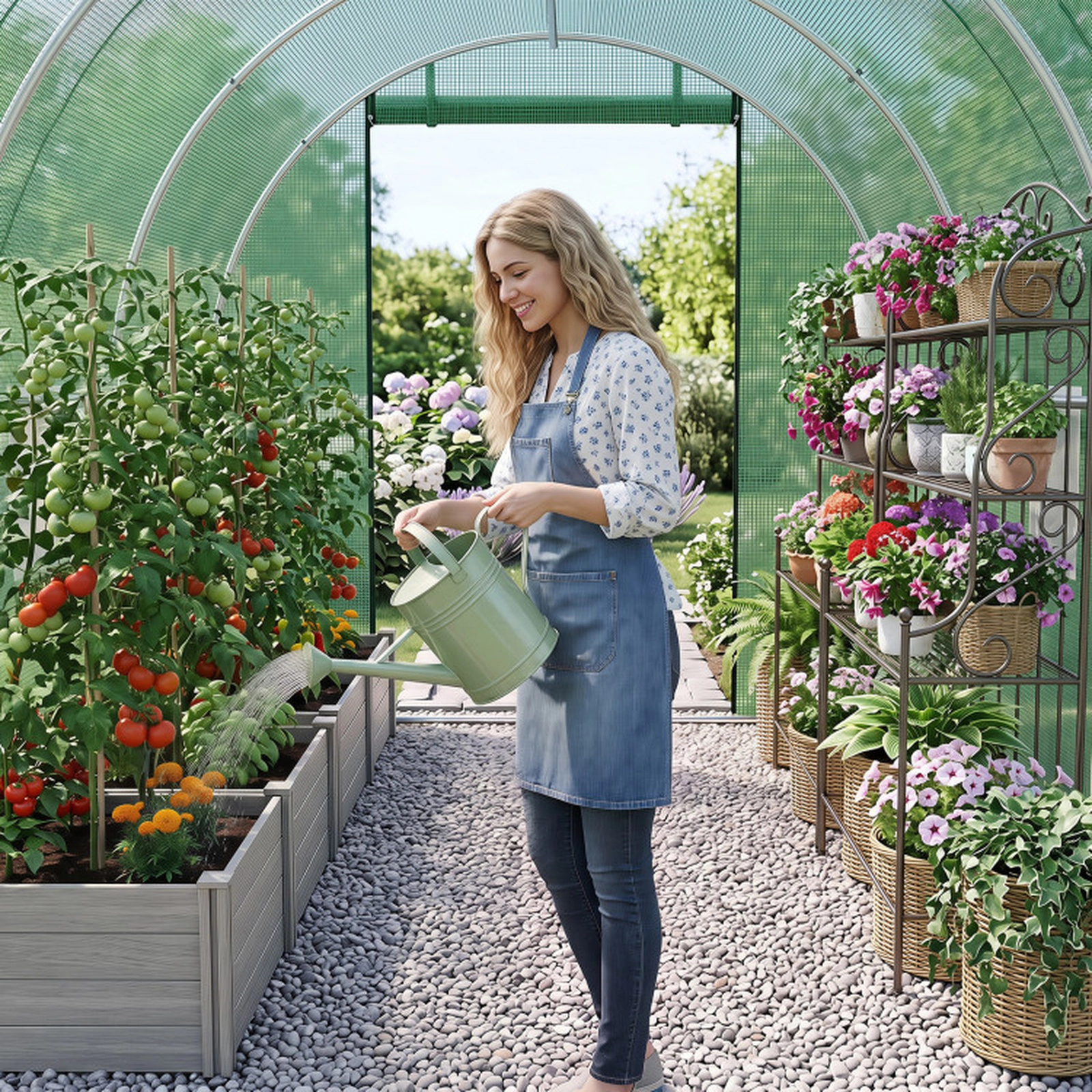 SUGIFT Walk-in Tunnel Greenhouse with Zipper Door and 8 Mesh Windows 42-in Door Opening Green/White