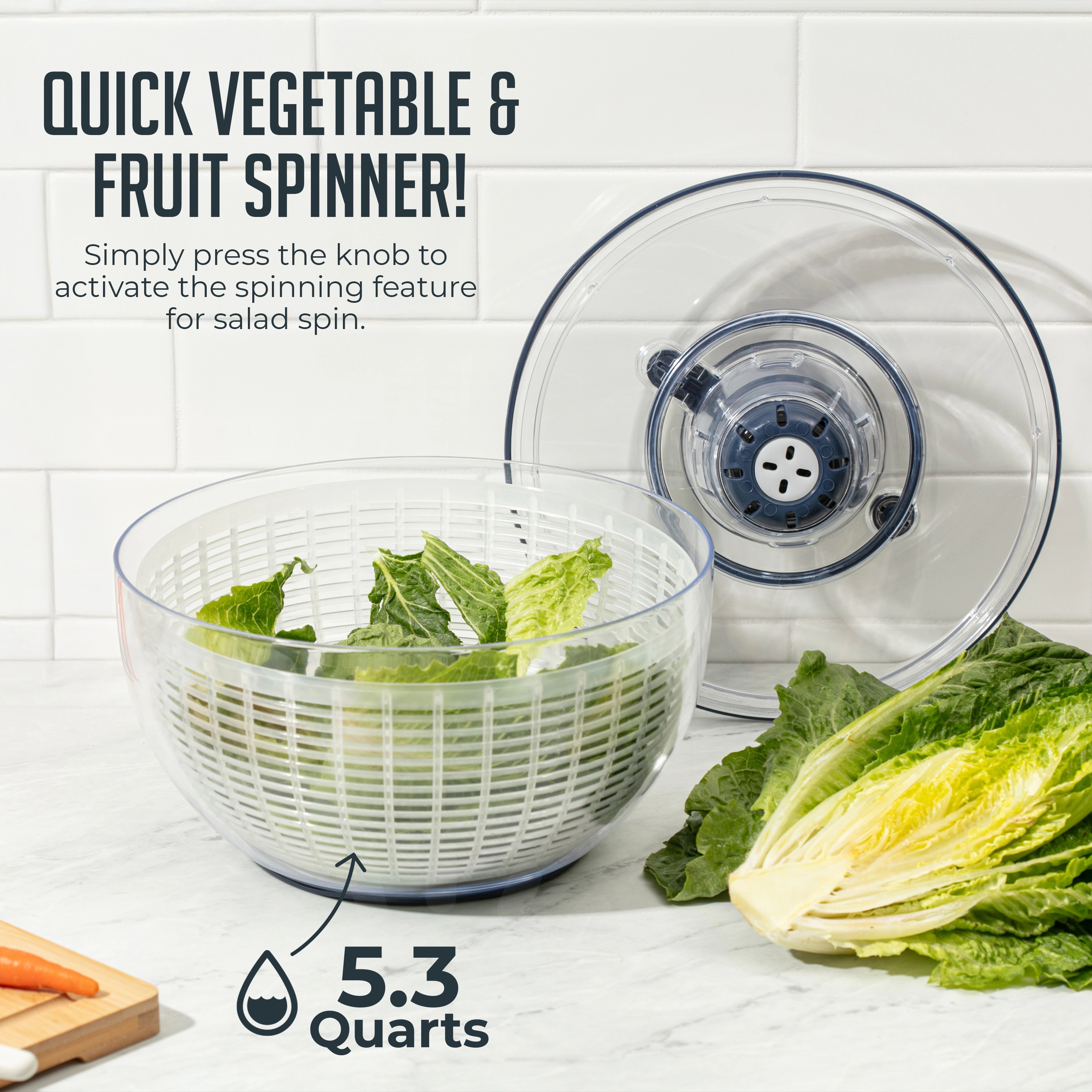 Luminuxe Salad Spinner & Vegetable Chopper Set, 5.3qt Spinner with 4‑in‑1 Multipurpose Chopper & Spiralizer Combo