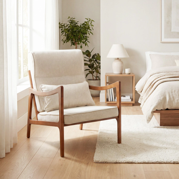 Hivvago Modern Accent Chair With Solid Rubber Wood Faux Leather Upholstered Armchair