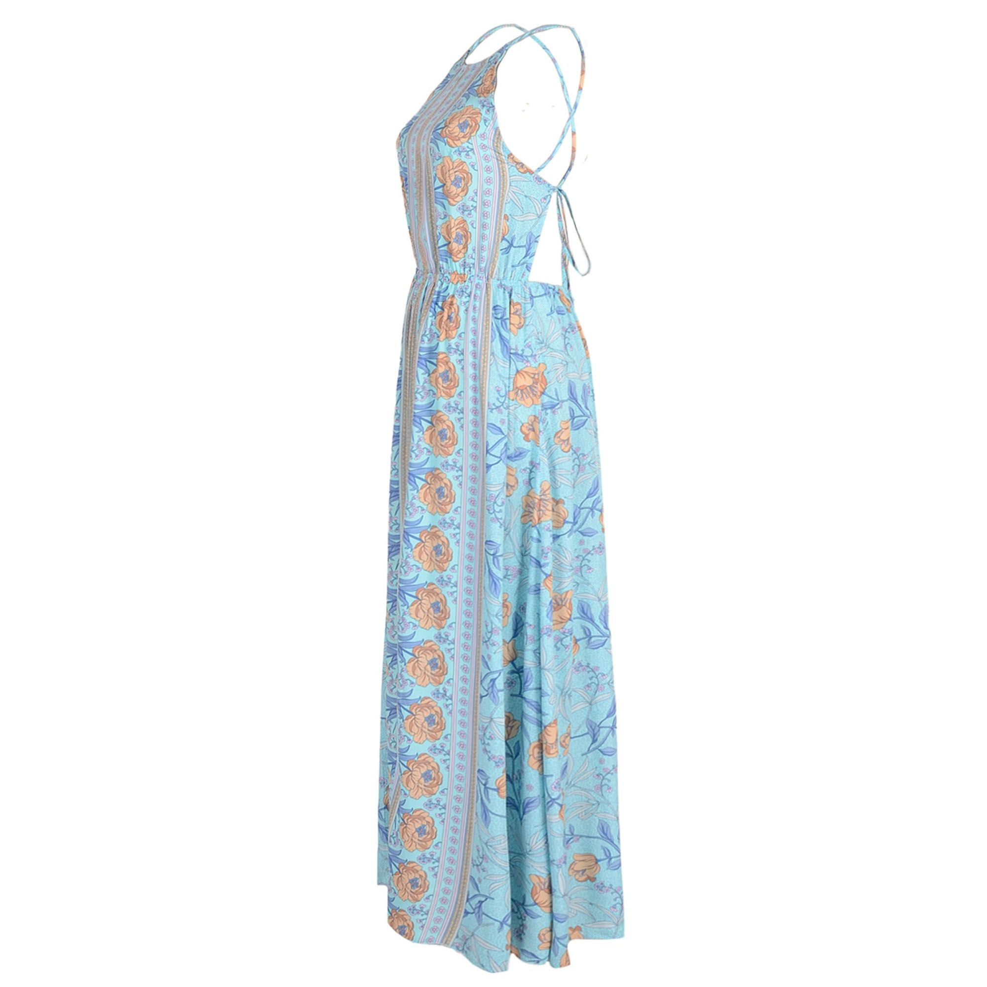 Anna-Kaci Women's Floral Print Sleeveless Front Slit Maxi Dress