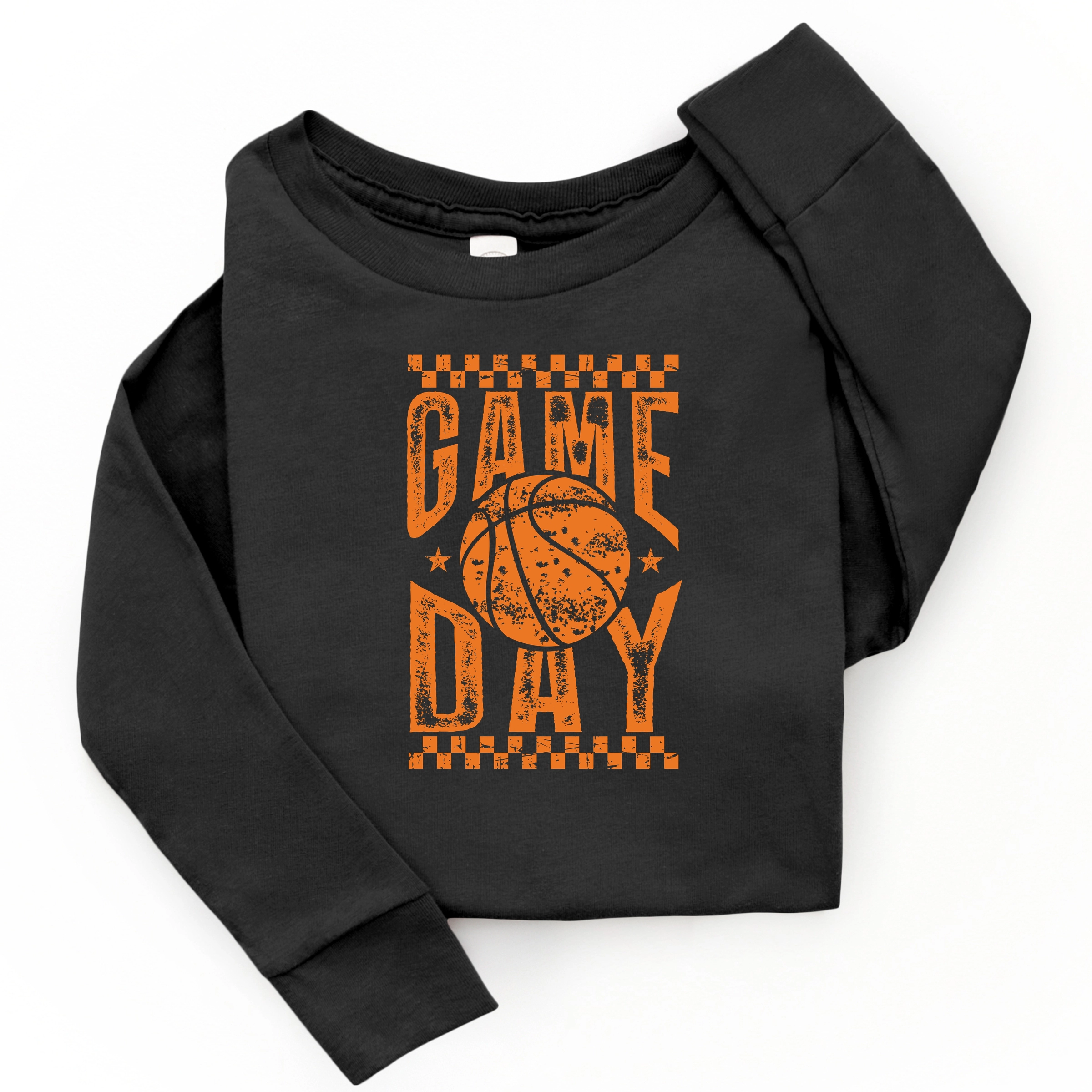 The Juniper Shop - Basketball Game Day Checkered Distressed Youth Long Sleeve Graphic T-Shirt