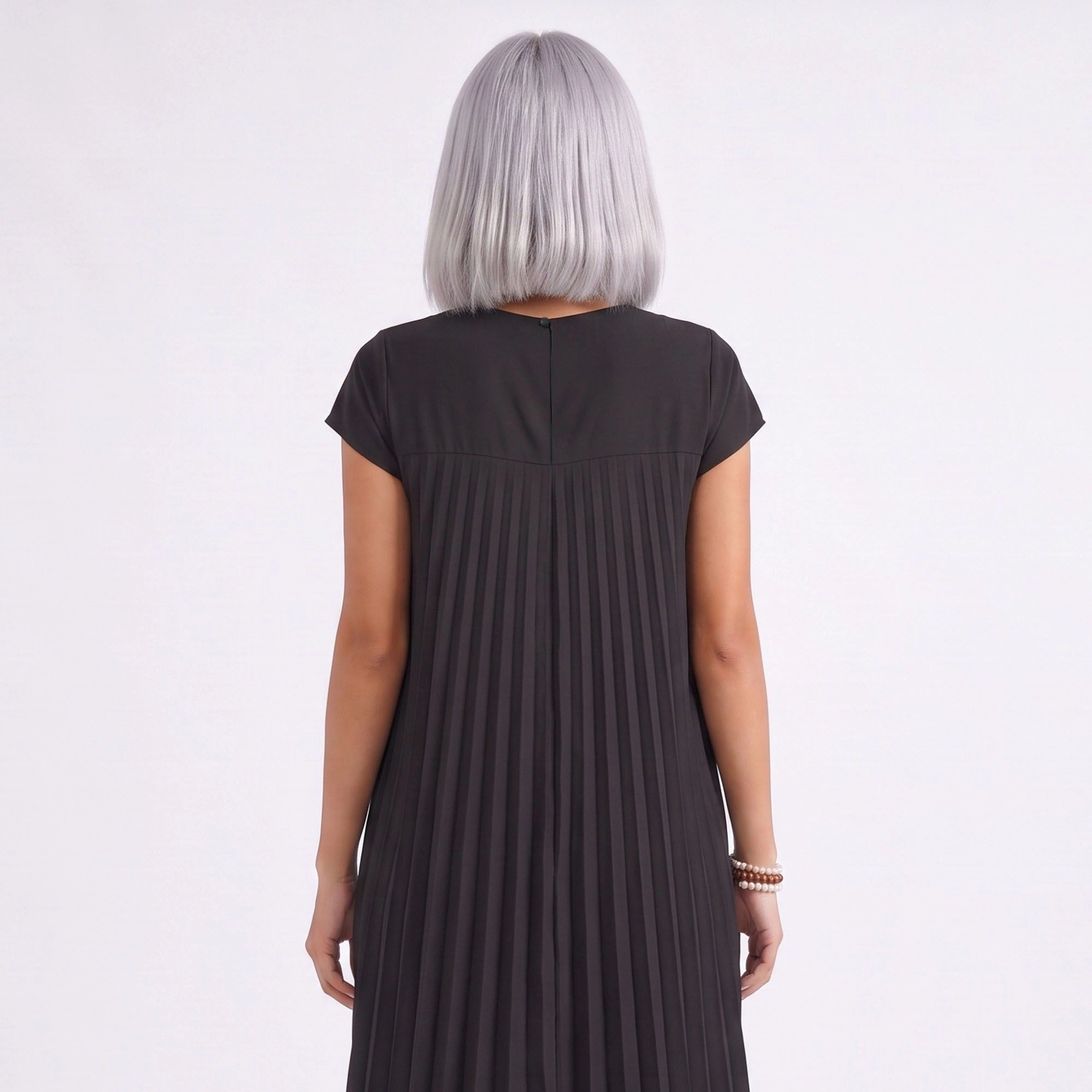 Anna-Kaci Women's Crew Neck Short Sleeve Accordion Pleated Midi Dress