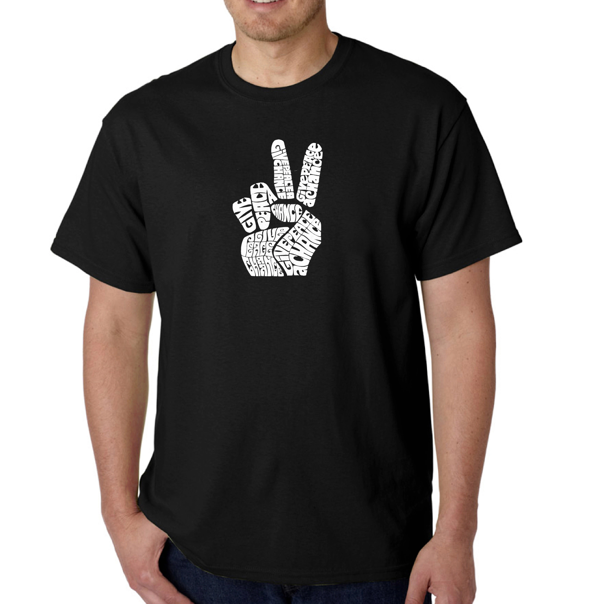 LA Pop Art Men's Word T-Shirt - Peace Fingers