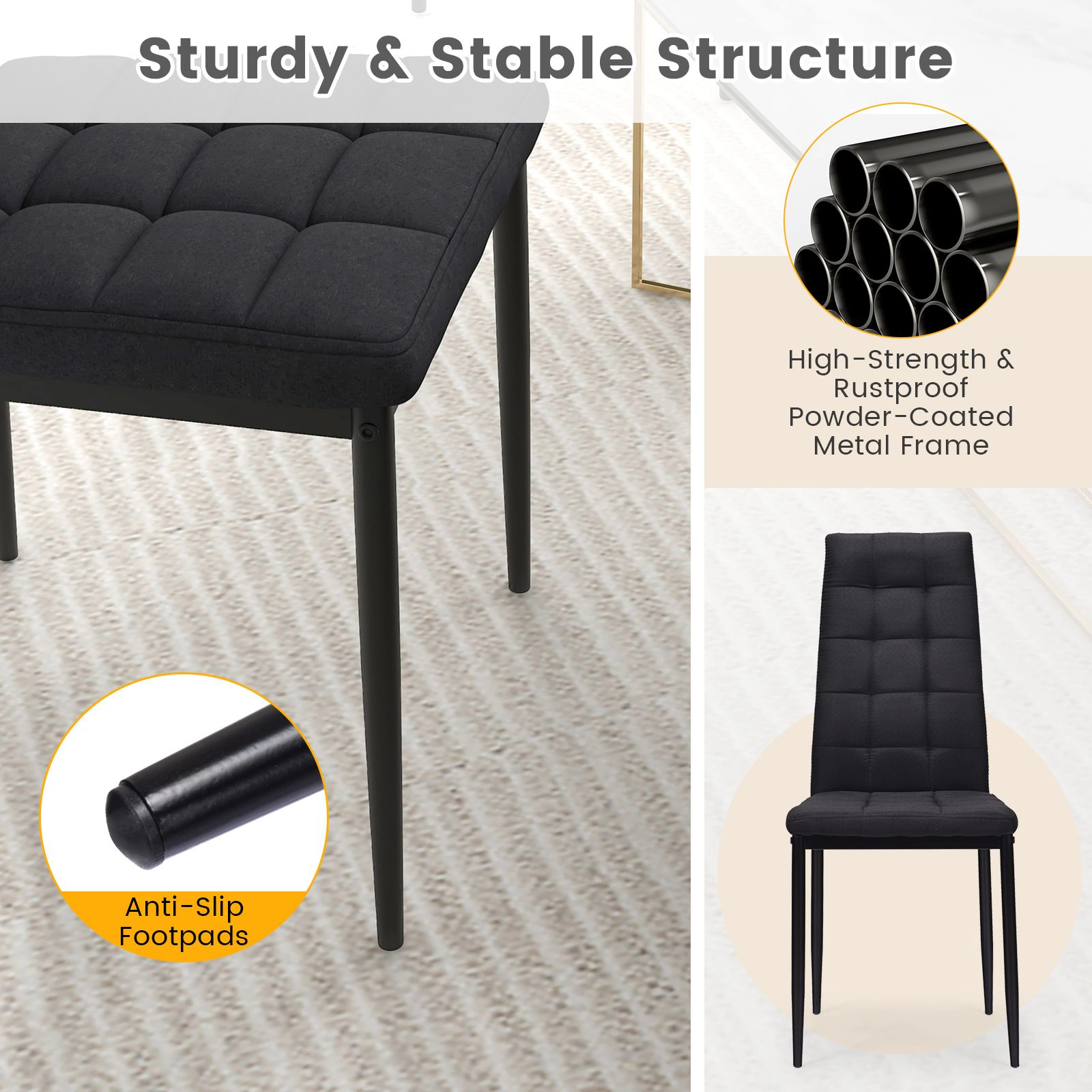 SlickBlue Fabric Cushion Dining Chairs with Metal Legs Set of 4