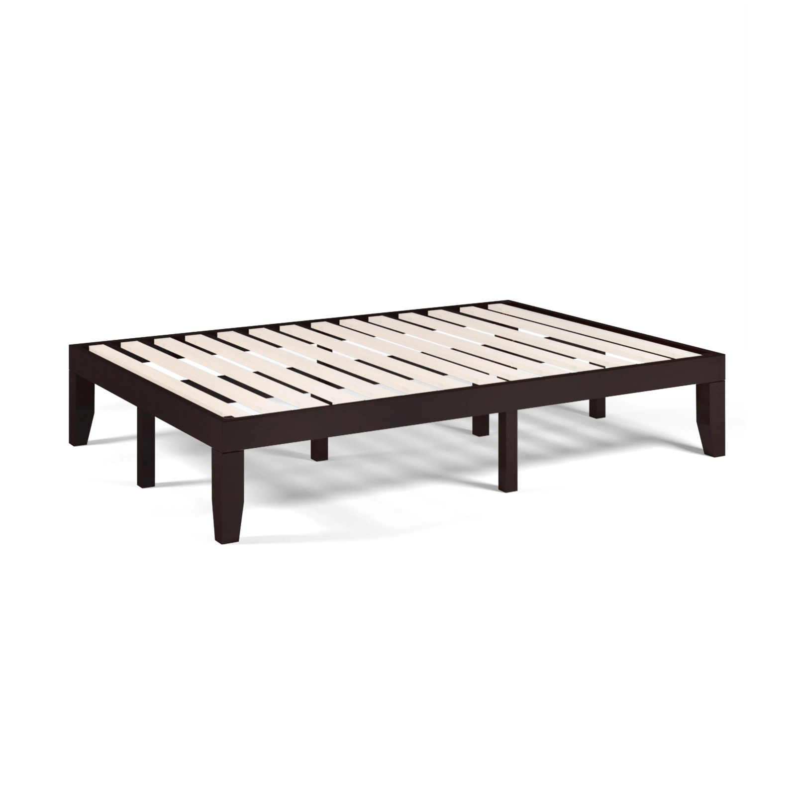 SUGIFT Brown 14 Wood Slats 14 Inch Full Size Solid Wood Platform Bed Frame