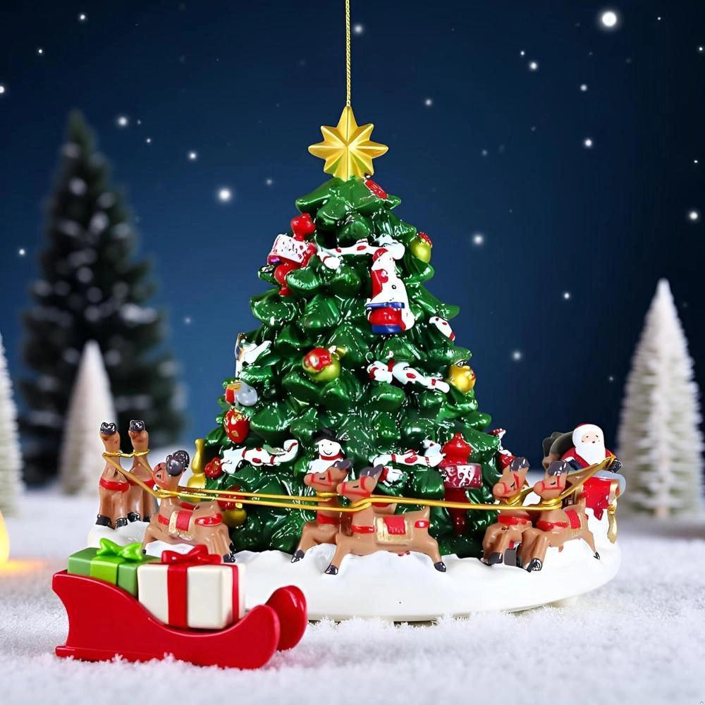 Artisan Haven Musical Christmas Tree With Rotating Santa Sleigh