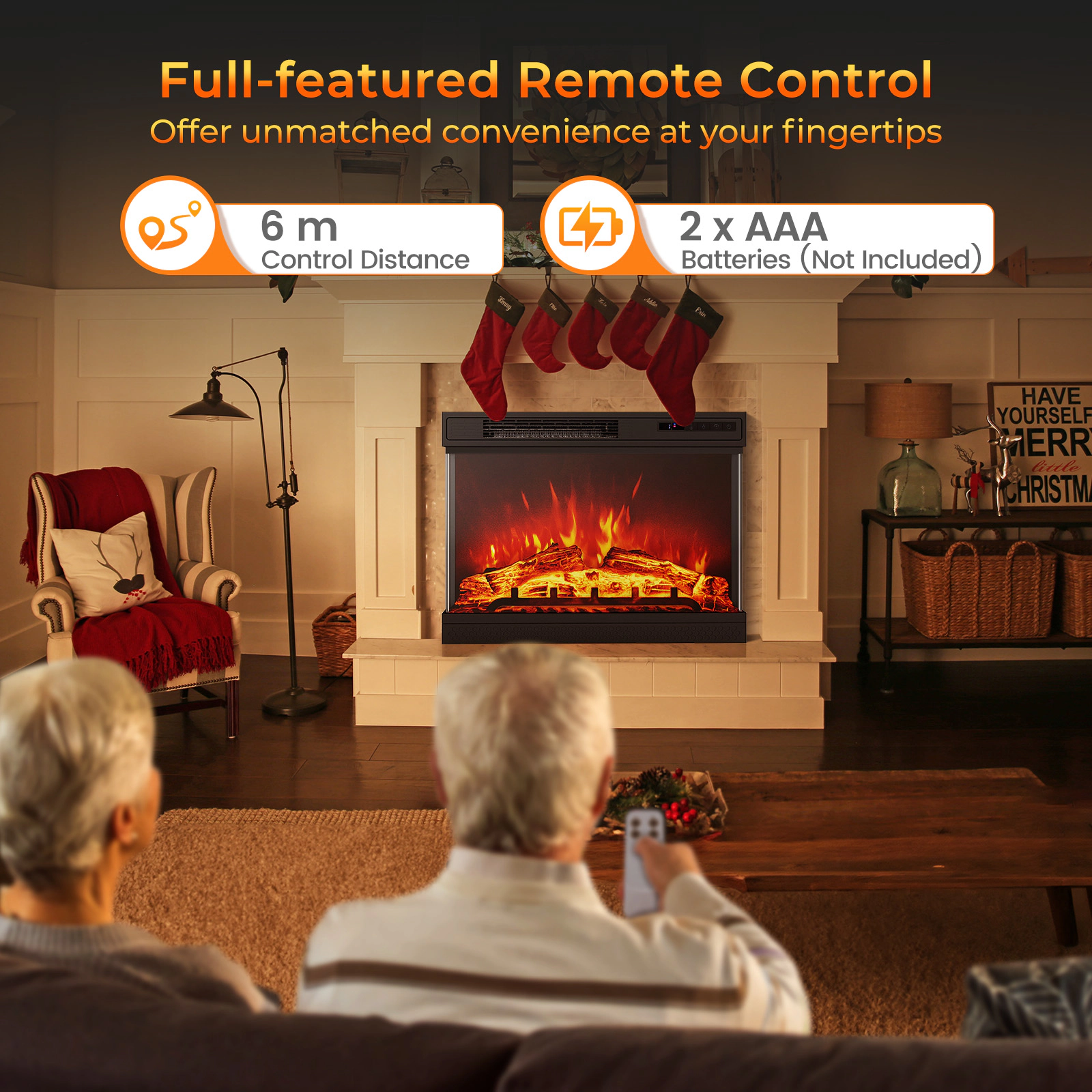 SUGIFT 24-in 3-Sided Glass Electric Fireplace Heater with Remote Control 5000 BTU 750W/1500W Black Metal Tempered Glass