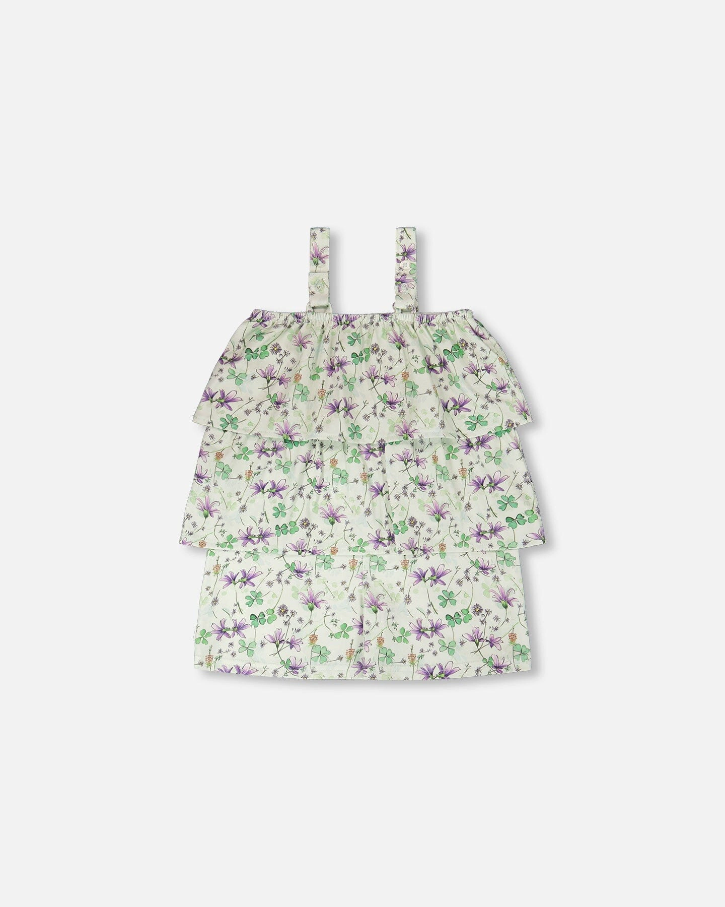 Deux par Girls Jersey Romper with Tiers Printed Flowers