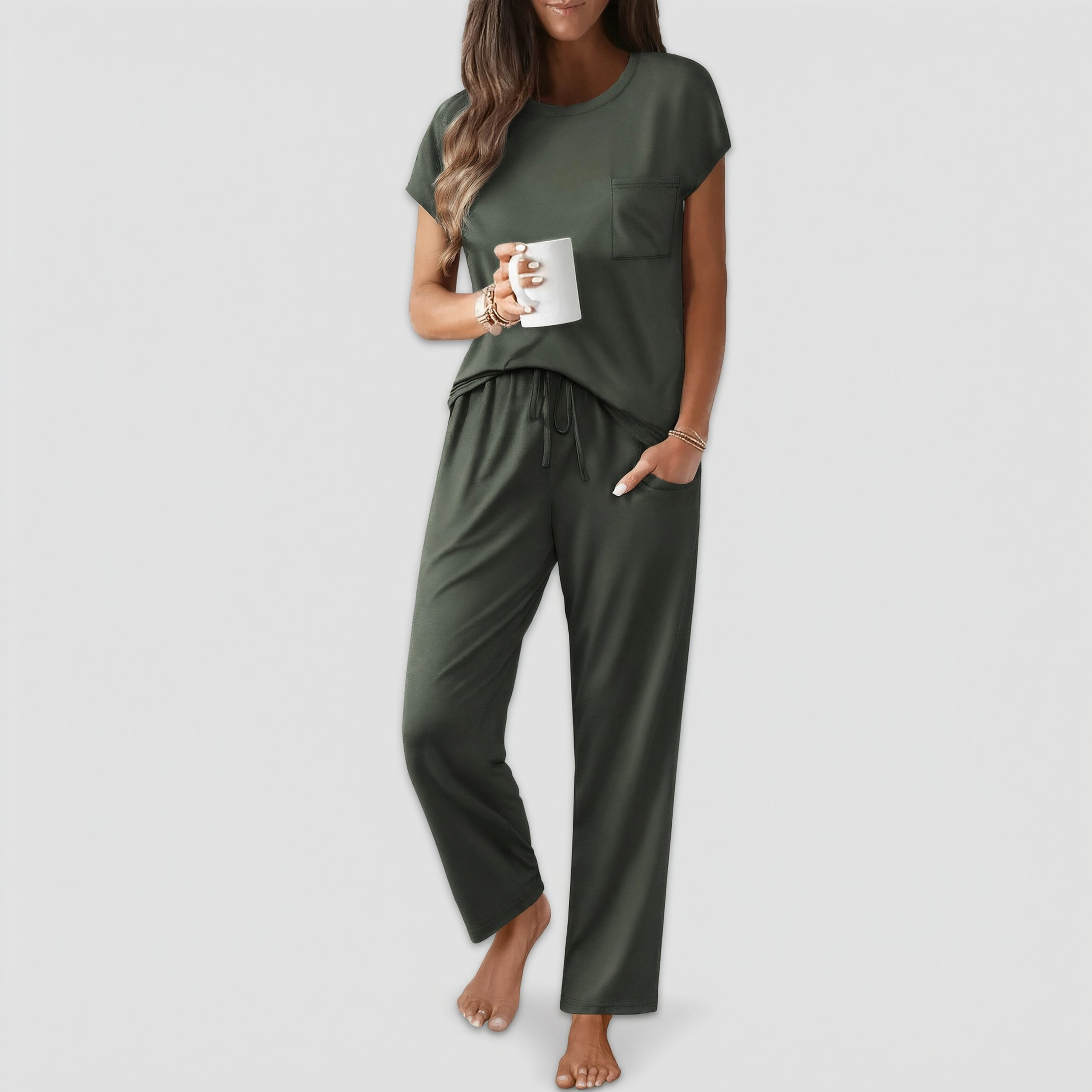 Ekouaer Womens Comfy Lounge Pajama Set Cap Sleeve Top and Long Pants