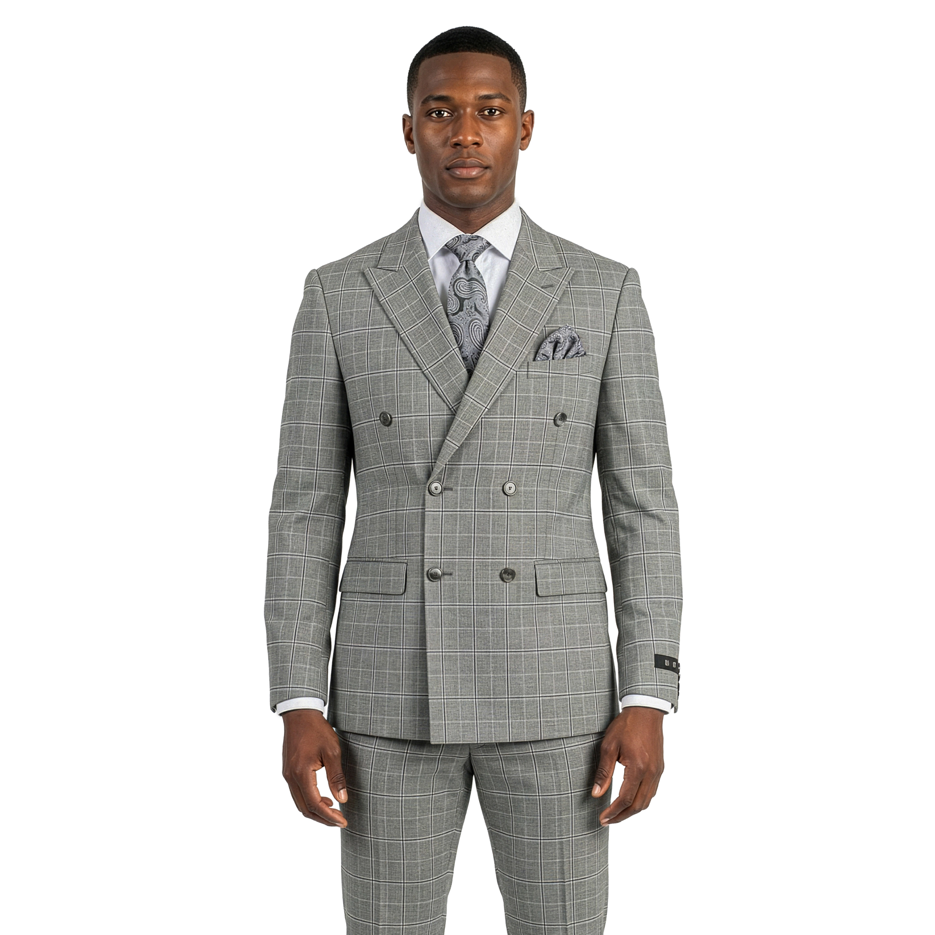 Tazzio Men’s Skinny Fit Double Breasted Windowpane Suit Set