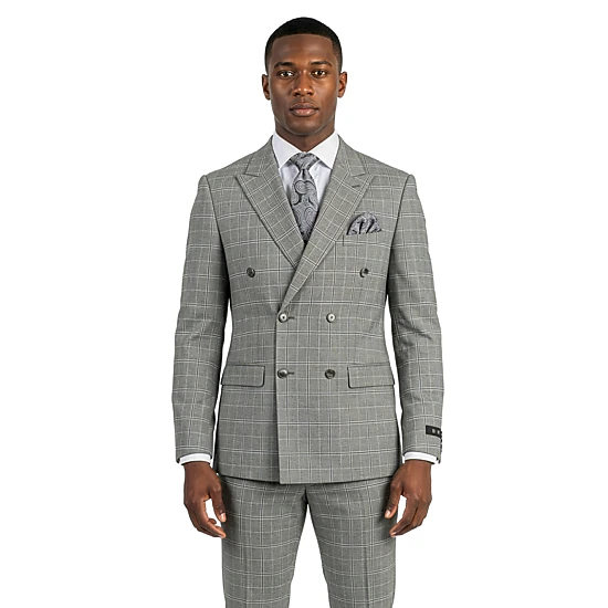 Tazzio Men’s Skinny Fit Double Breasted Windowpane Suit Set