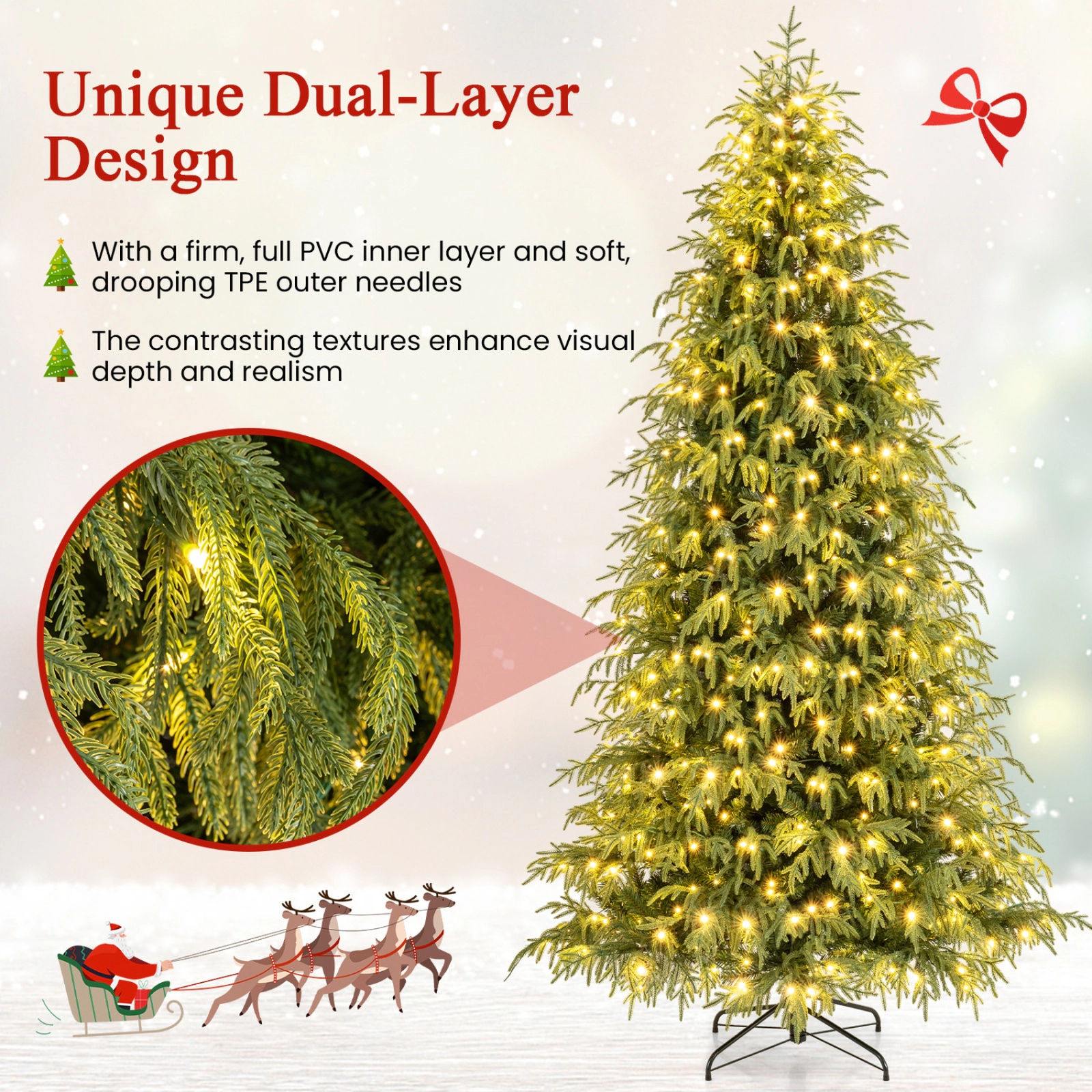 SUGIFT 8-ft Green Pre-Lit Artificial Christmas Tree with Dual-Layer PVC and TPE Needles and 470 LED Lights