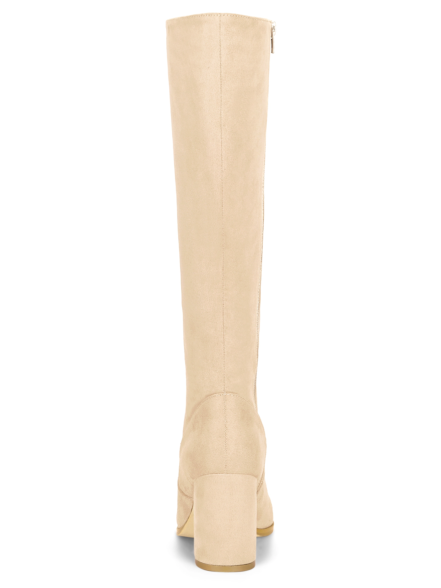 BLISSFUL STEP Women's Side Zipper Chunky Heel Knee High Boots
