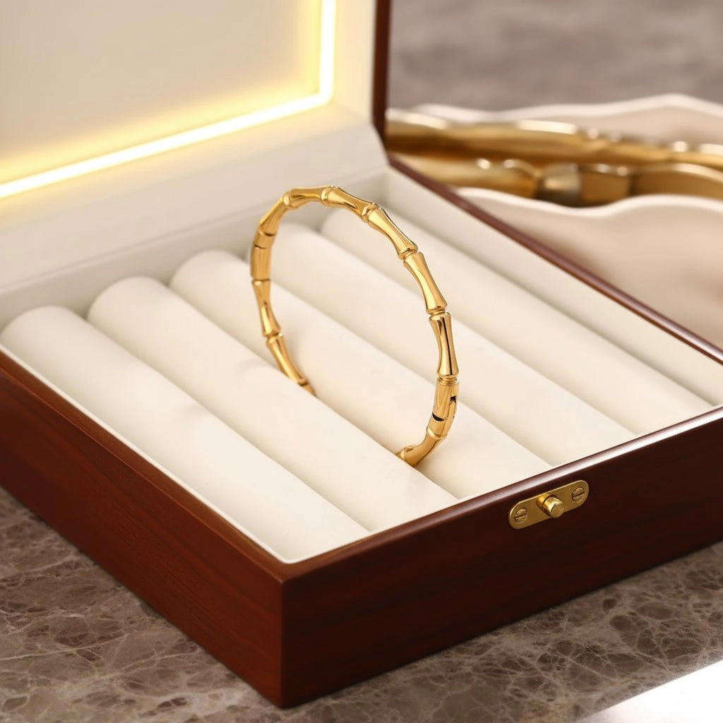 DressAtR Women's Non Tarnish 18K Gold Plated Bamboo Bangle