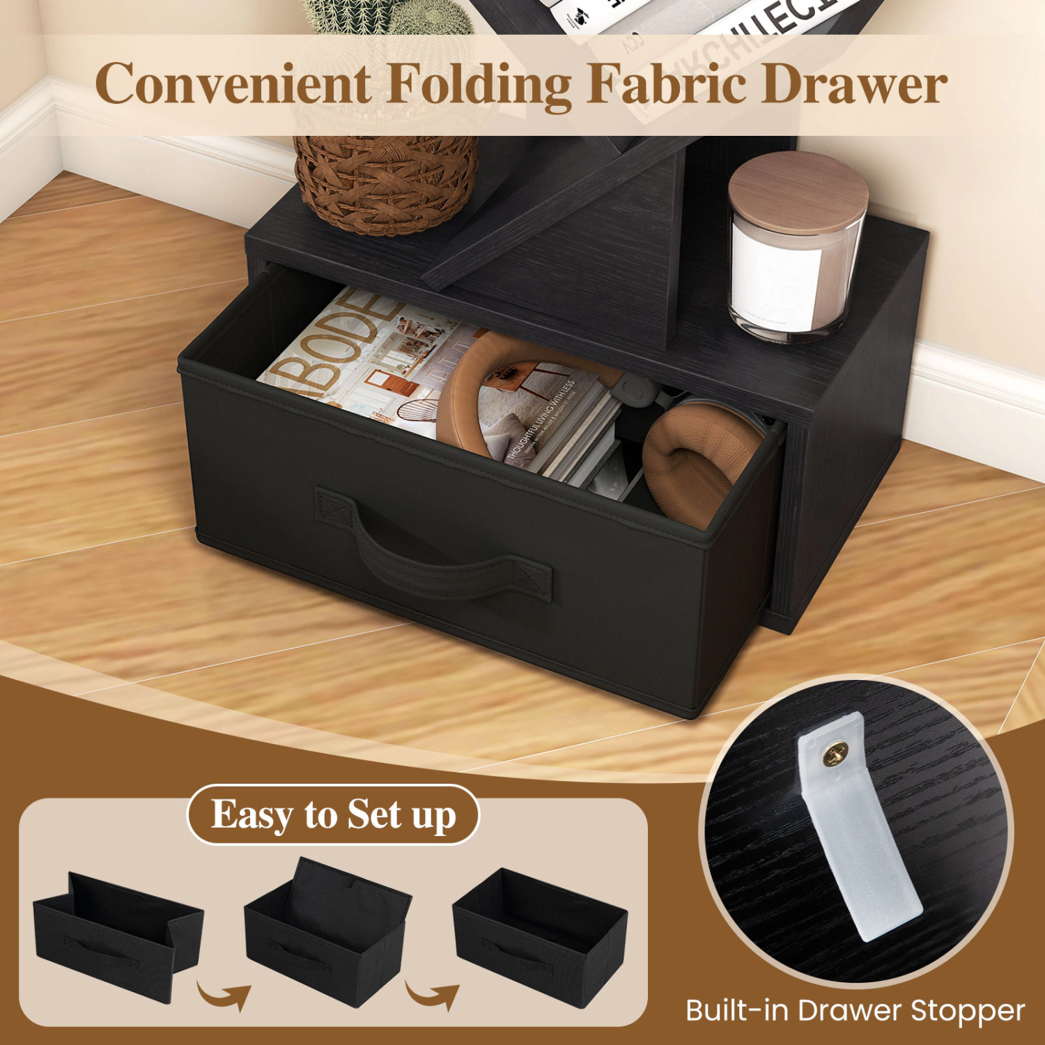 LJG 10-Tier Bookshelf with Drawer Free-Standing Storage Bookcase