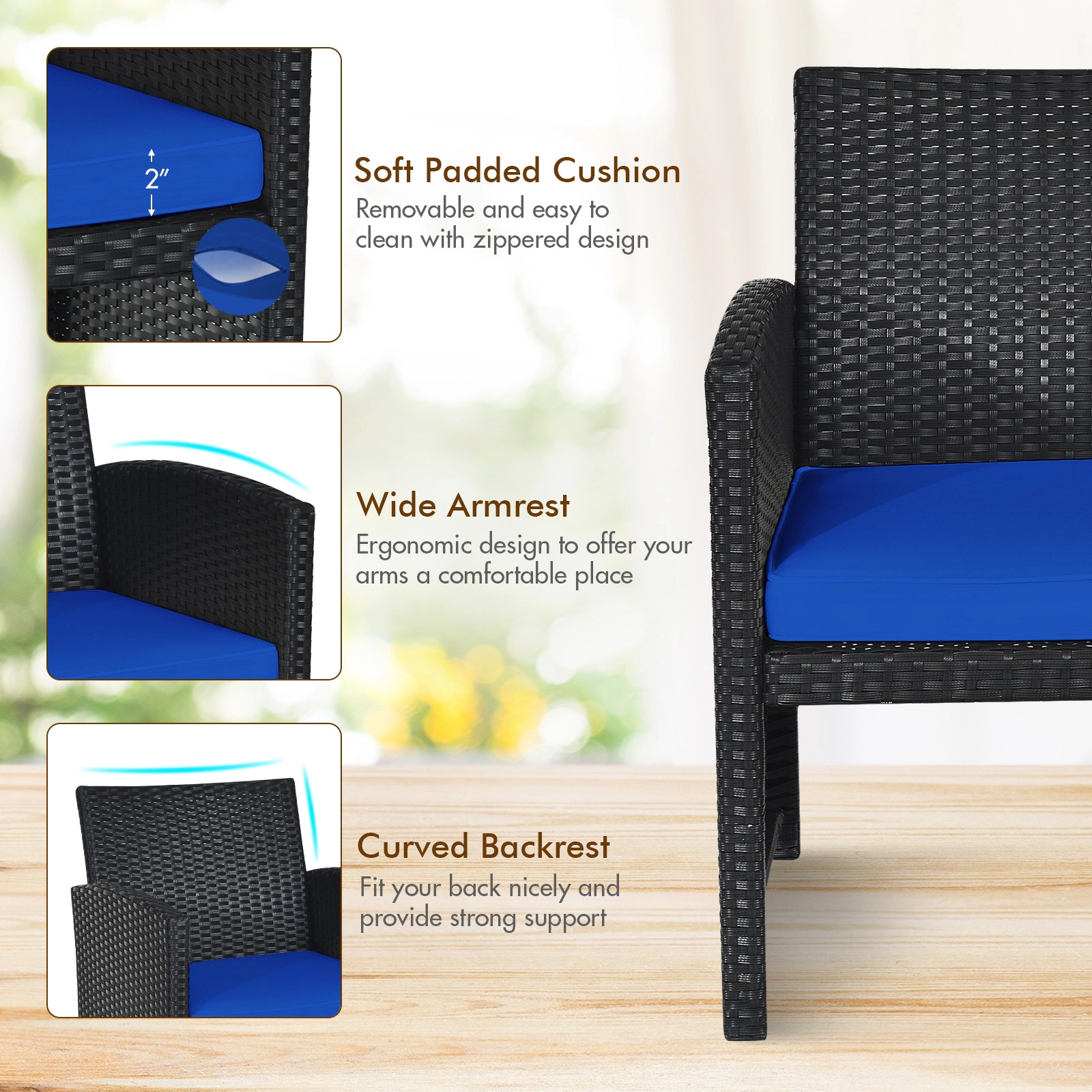 SUGIFT 4-Piece Black PE Rattan Patio Set with Loveseat, 2 Sofas and Glass Table
