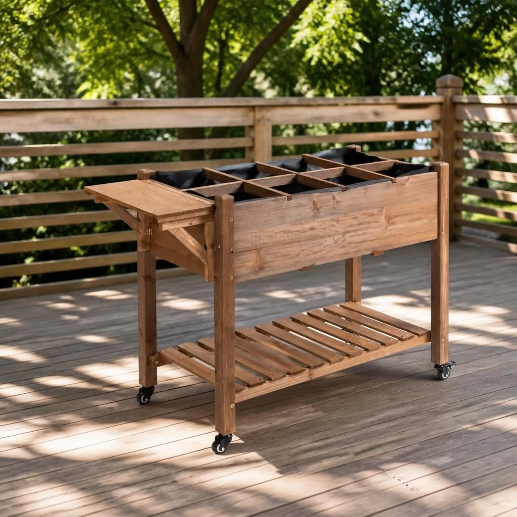 WOW PIONEER Large Elevated Wooden Garden Planter Box for Growing Vegetables Flowers Herbs Outdoor Use