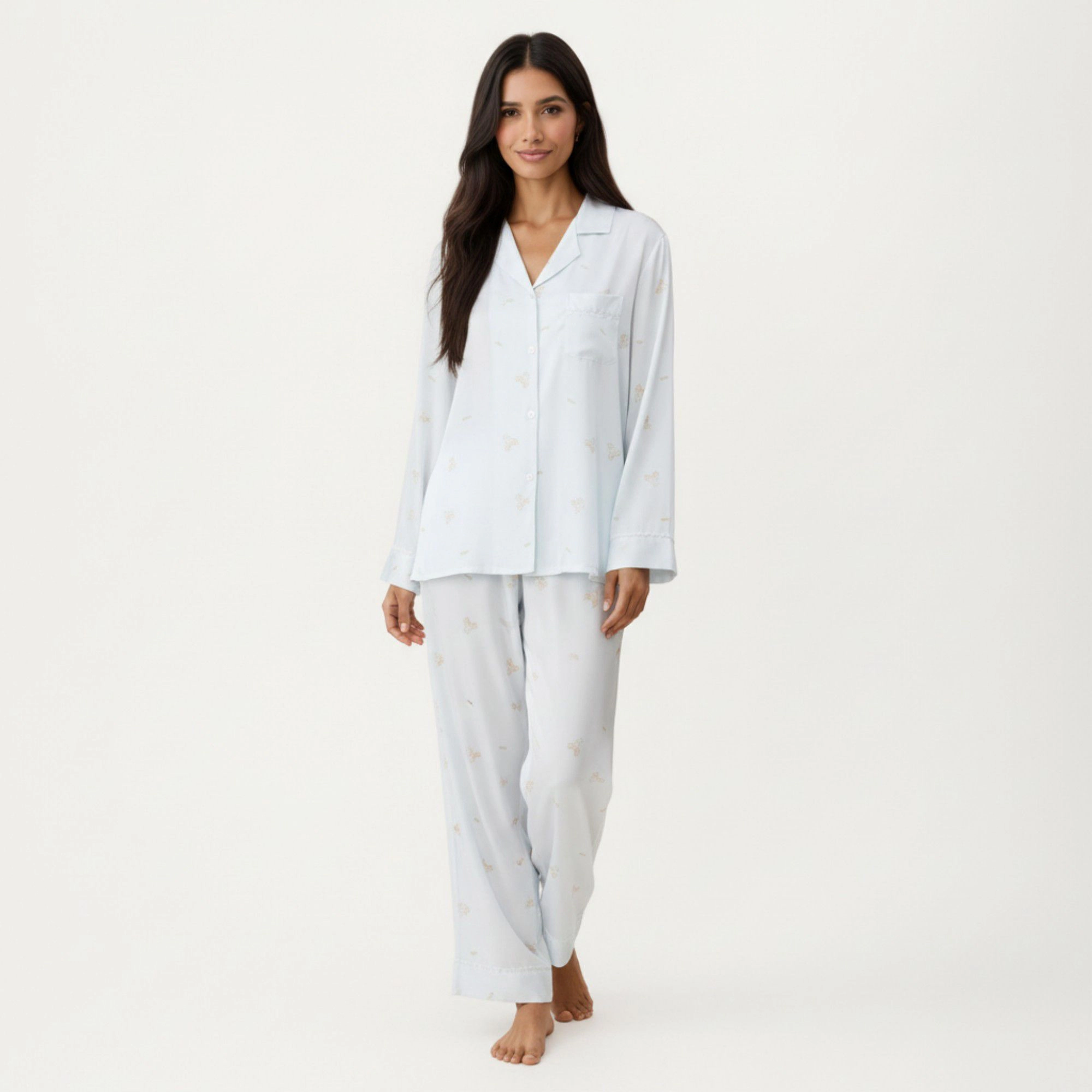Anna-Kaci Women's 2-Piece Printed Button Front Pajama Top with Relaxed Long Sleeves and Matching Elastic Waist Pants