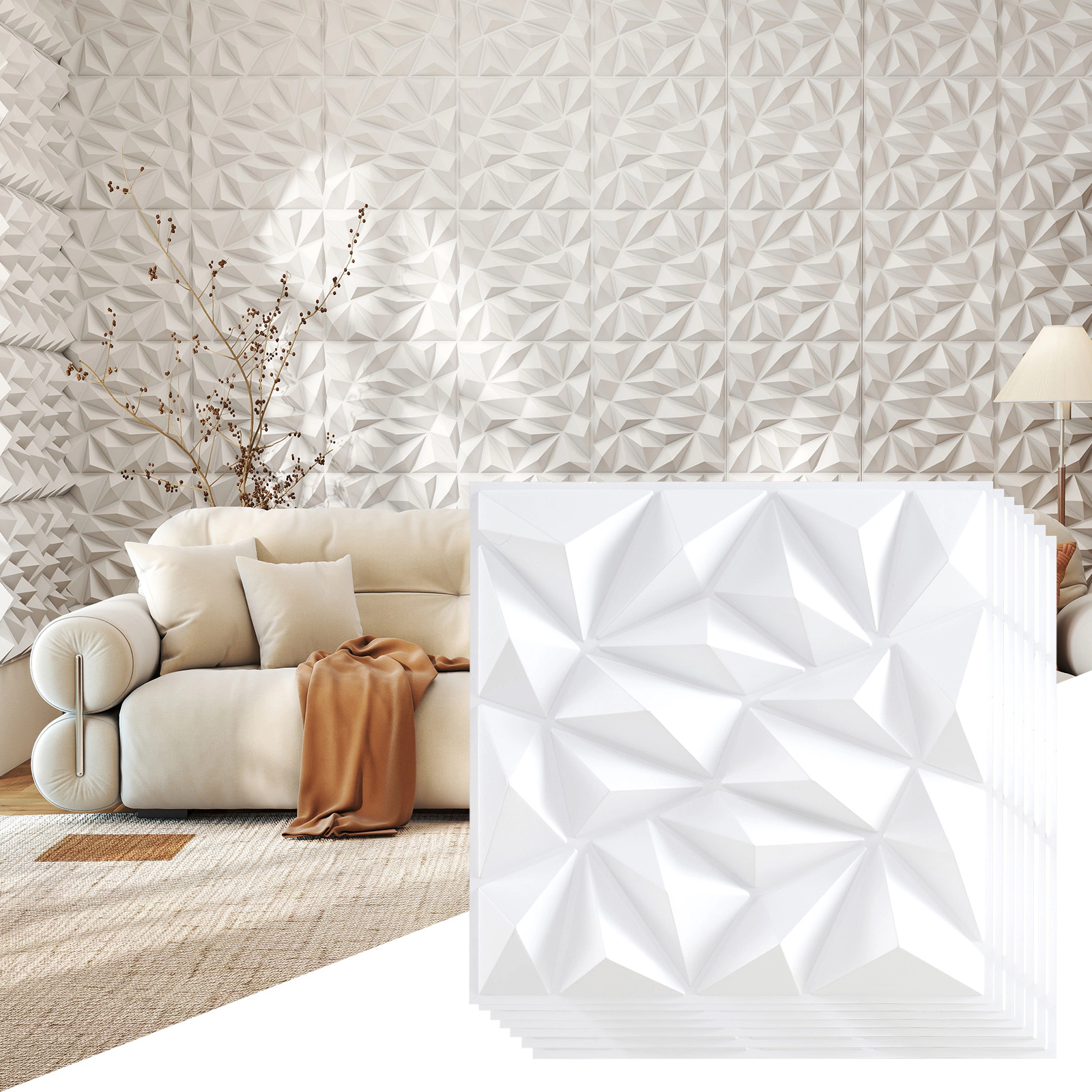 LJG 40-Pack 3D Wall Panels with Decorative Diamond Patterns