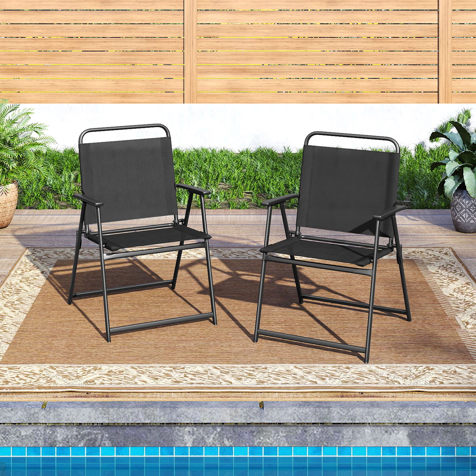 Slickblue Set of 2 Outdoor Folding Chairs Portable Patio Chair with Fabric Seat
