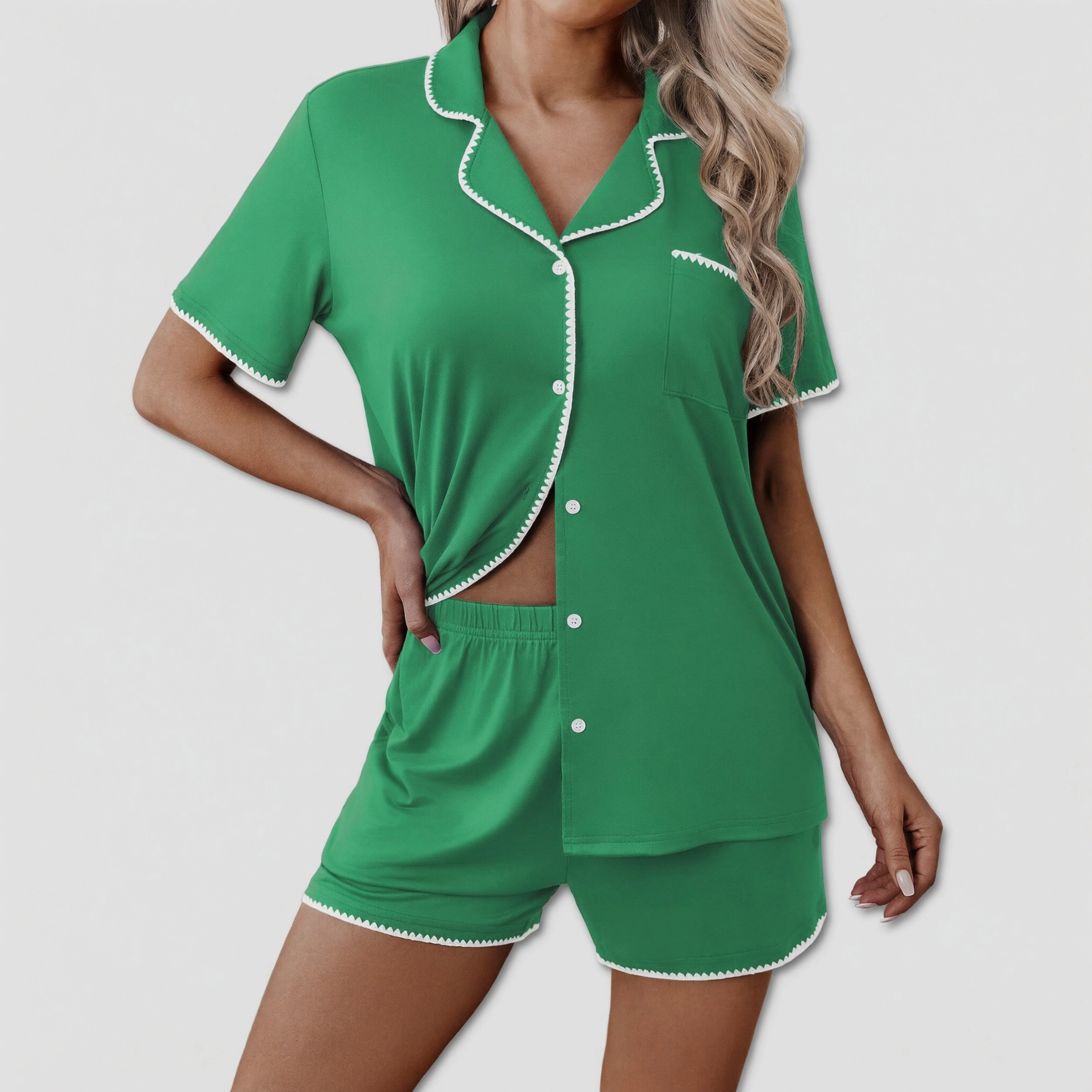 Ekouaer Pajamas for Women Set 2 Piece Soft Button Up Pjs Short Sleeve Summer Lounge Sets Comfy