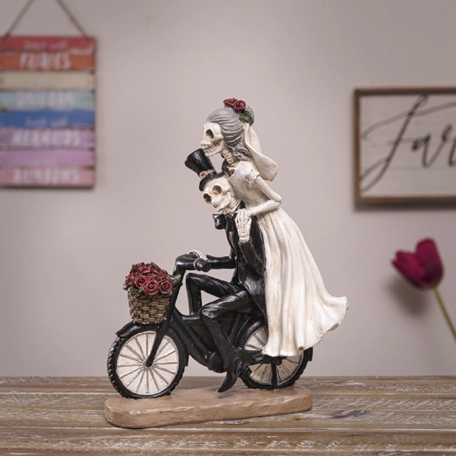 Pacific Giftware Love Never Dies Skeleton Wedding Couple on Bicycle Figurine 11 Inch