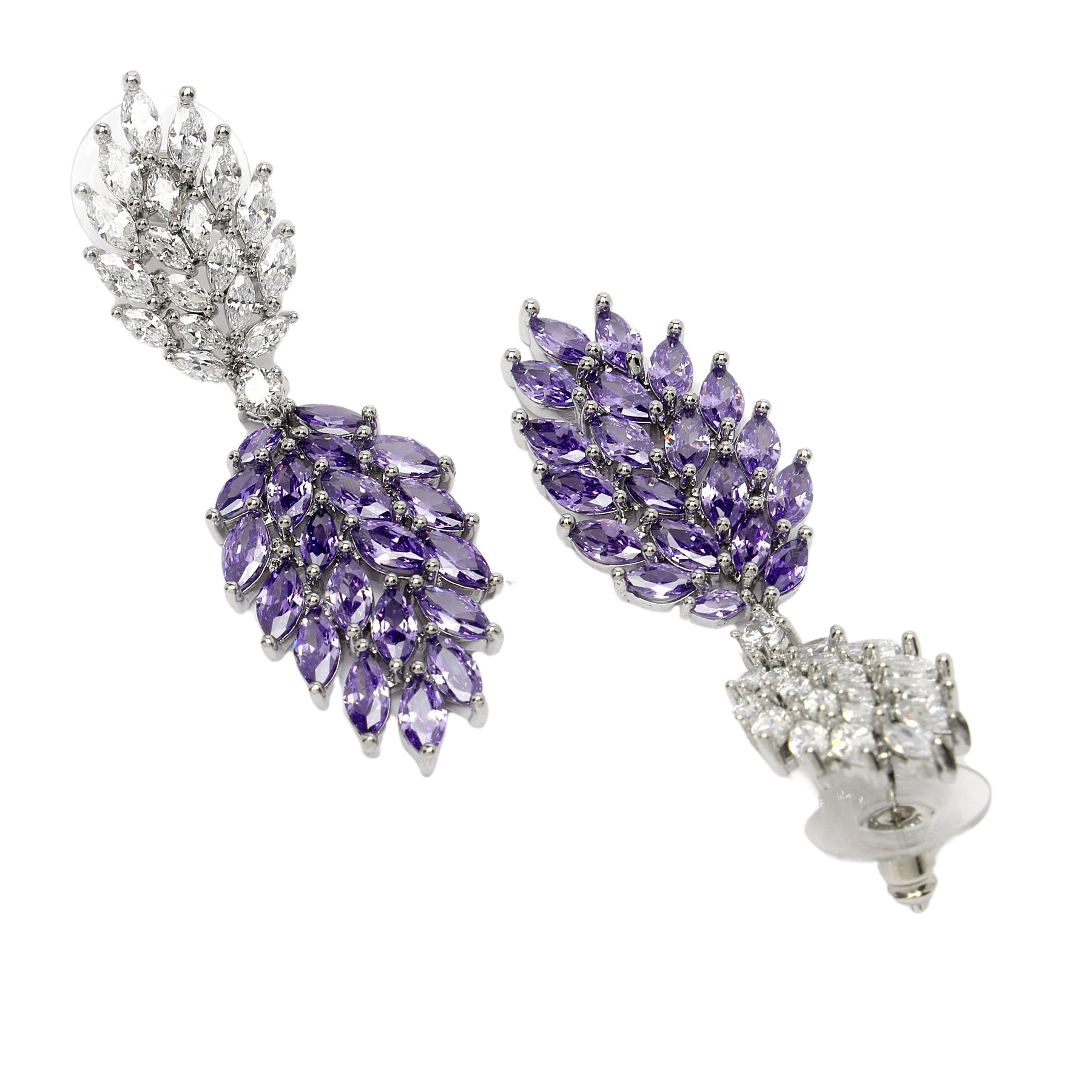 AGP PARIS Womens Diva Cubic Zirconia Clustered Leaf Drop Earrings