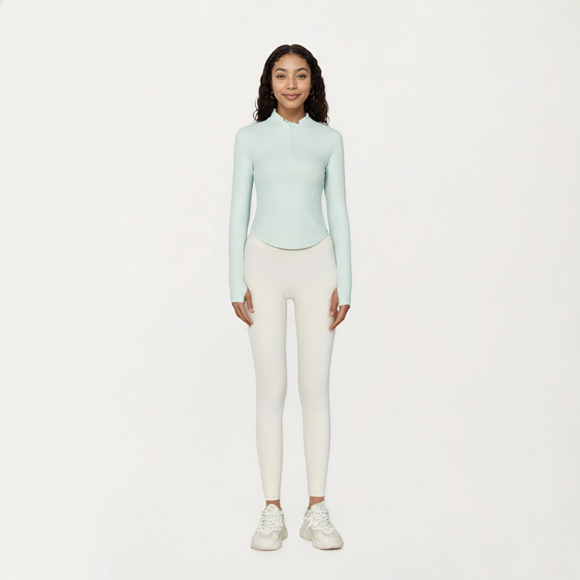 Anna-Kaci Women's Long Sleeve Ribbed Knit Half-Zip Top with Curved Hem and Fitted Silhouette