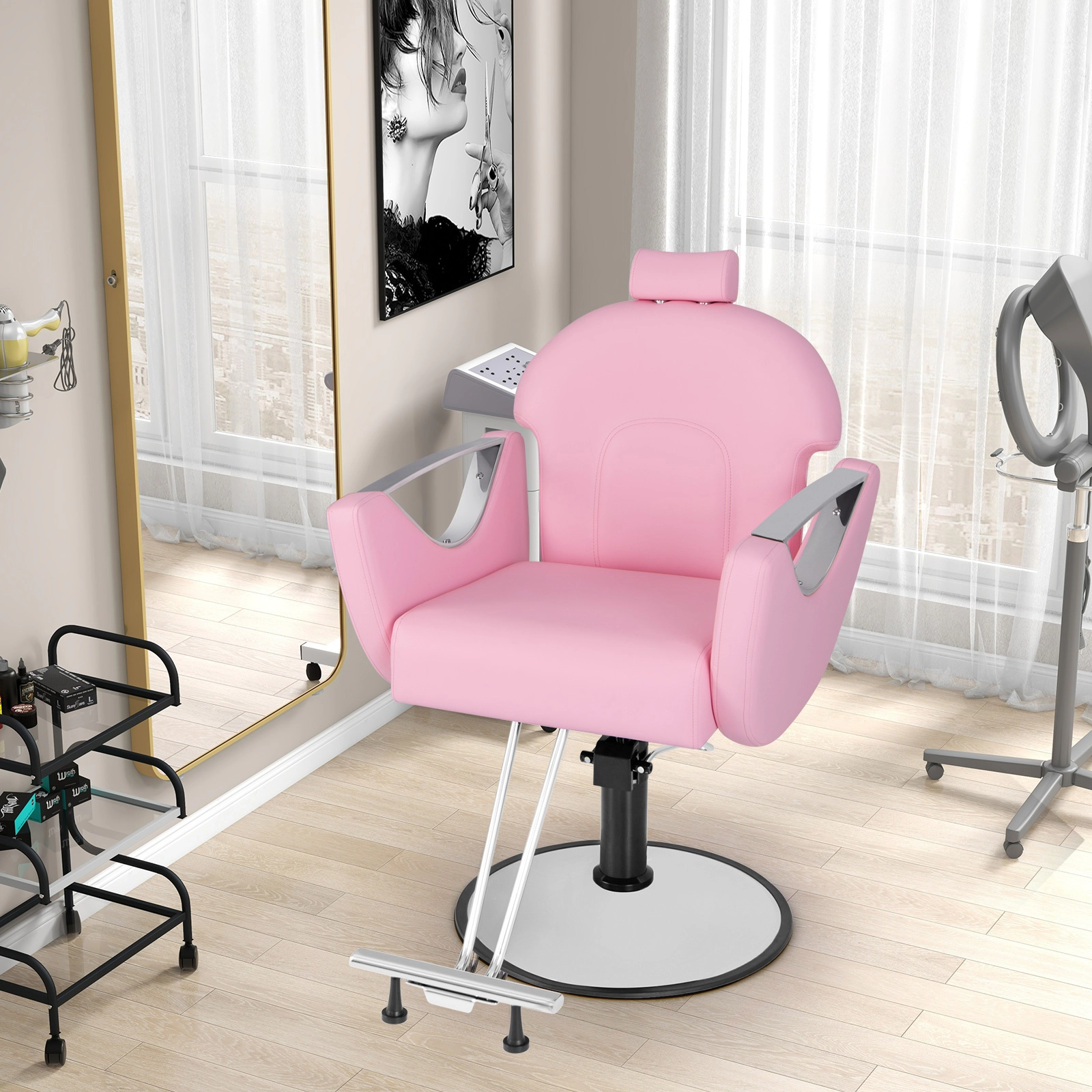 SUGIFT Pink Reclining Salon Chair with Detachable Headrest and Armrests 26-in W 37.5-in D 330-lb Chair Capacity