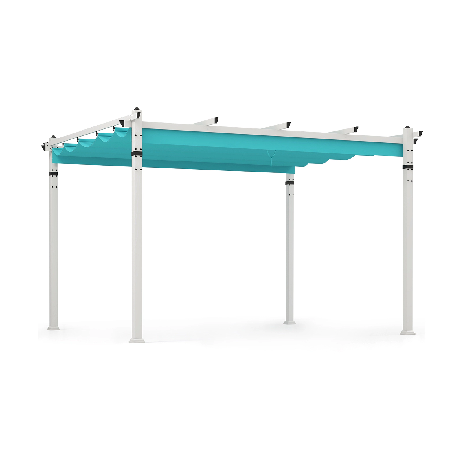SUGIFT Outdoor Pergola Turquoise with Retractable Canopy and Aluminum Frame