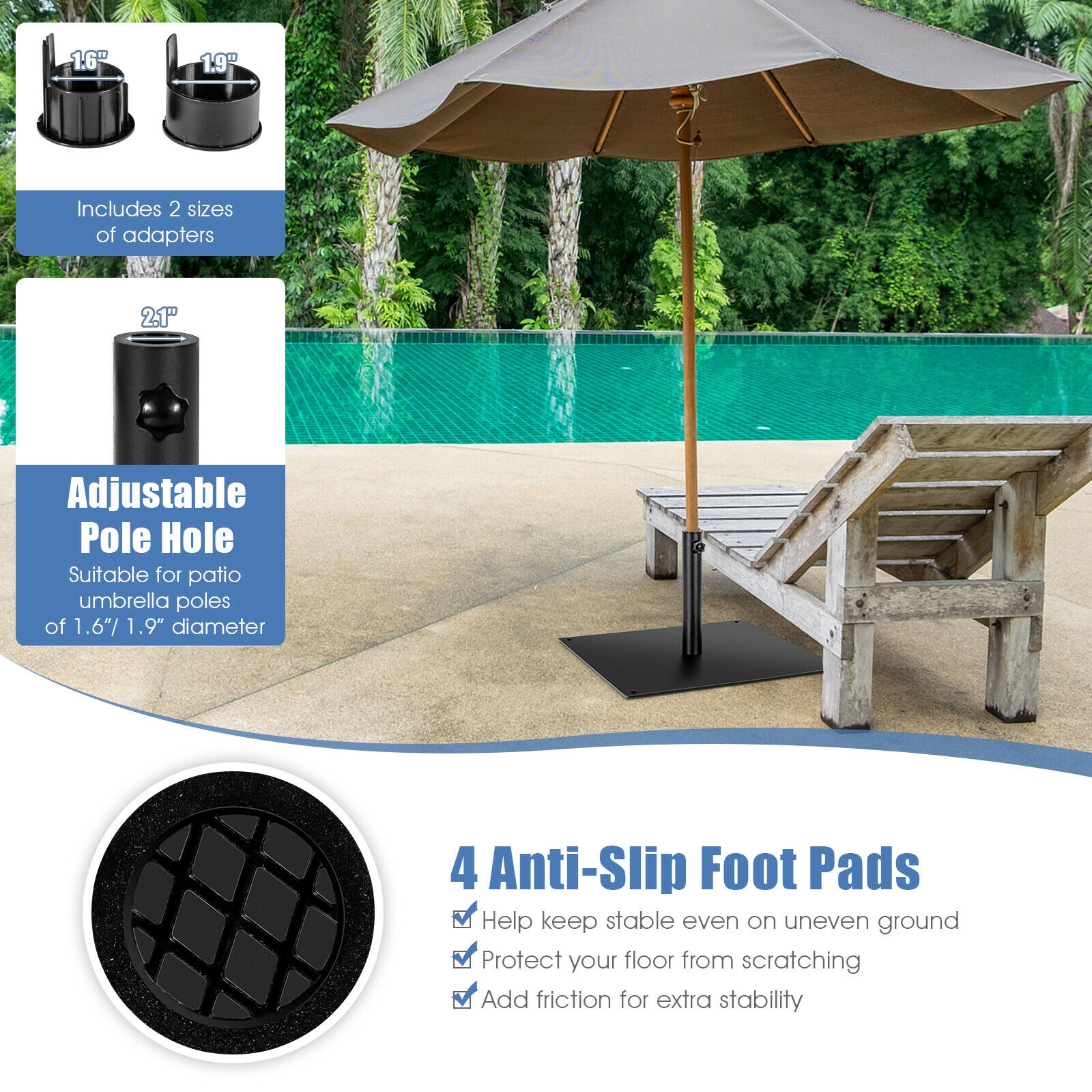 Hivvago 42 Lbs Weighted 25 Inch Square Patio Umbrella Base