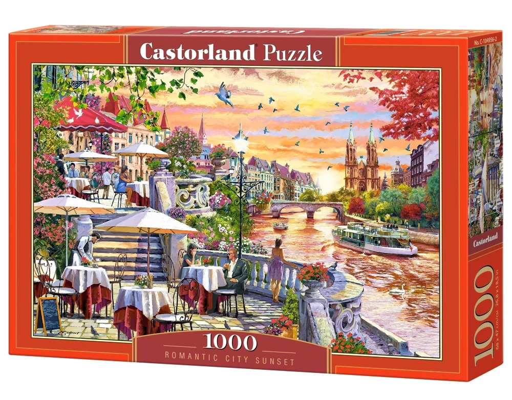 CASTORLAND 1000 Piece Jigsaw Puzzles, Romantic City Sunset, charming riverside terrace, painterly landscape, C-104956-2