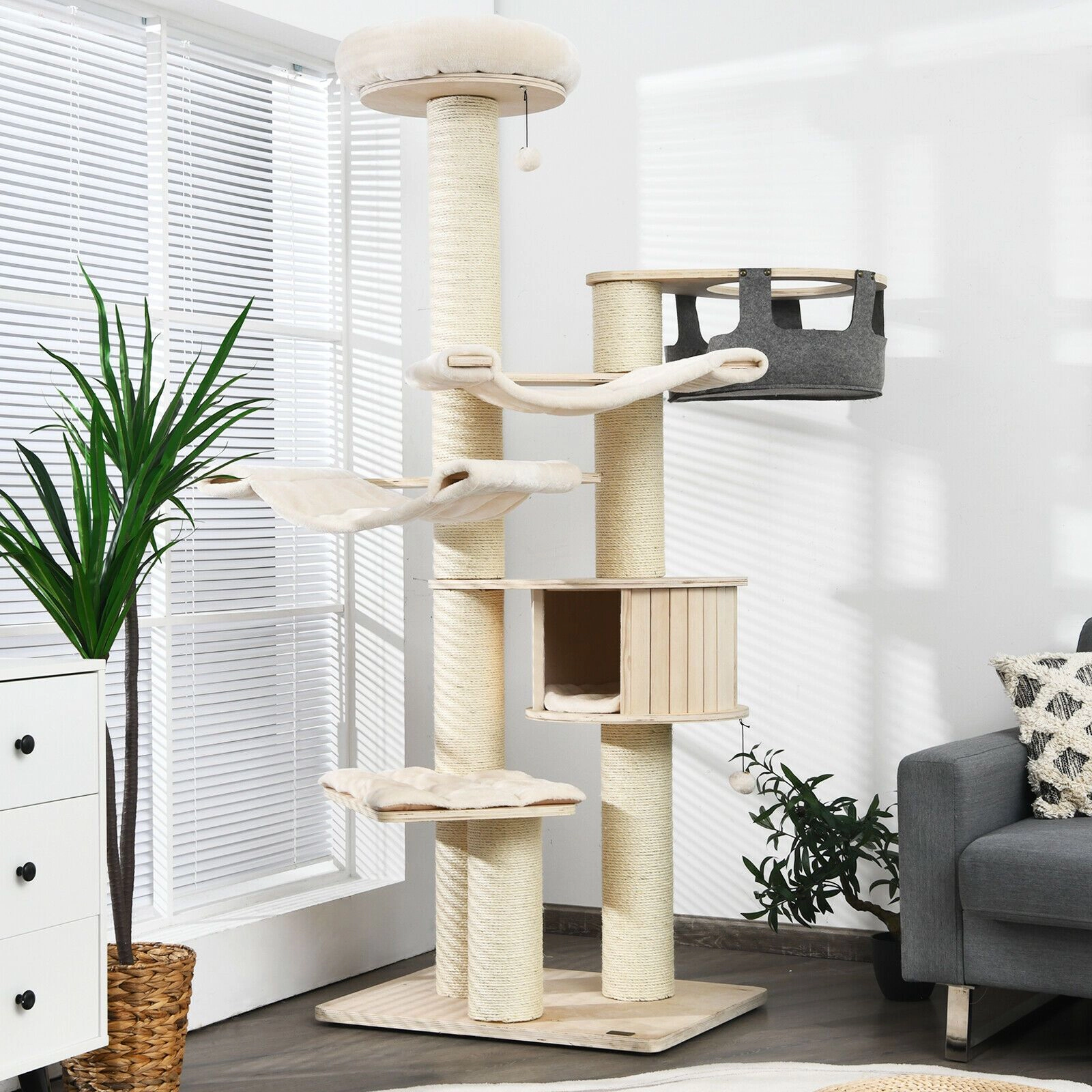 SlickBlue 77.5" Tall Cat Tree Tower with Perches and Hammocks
